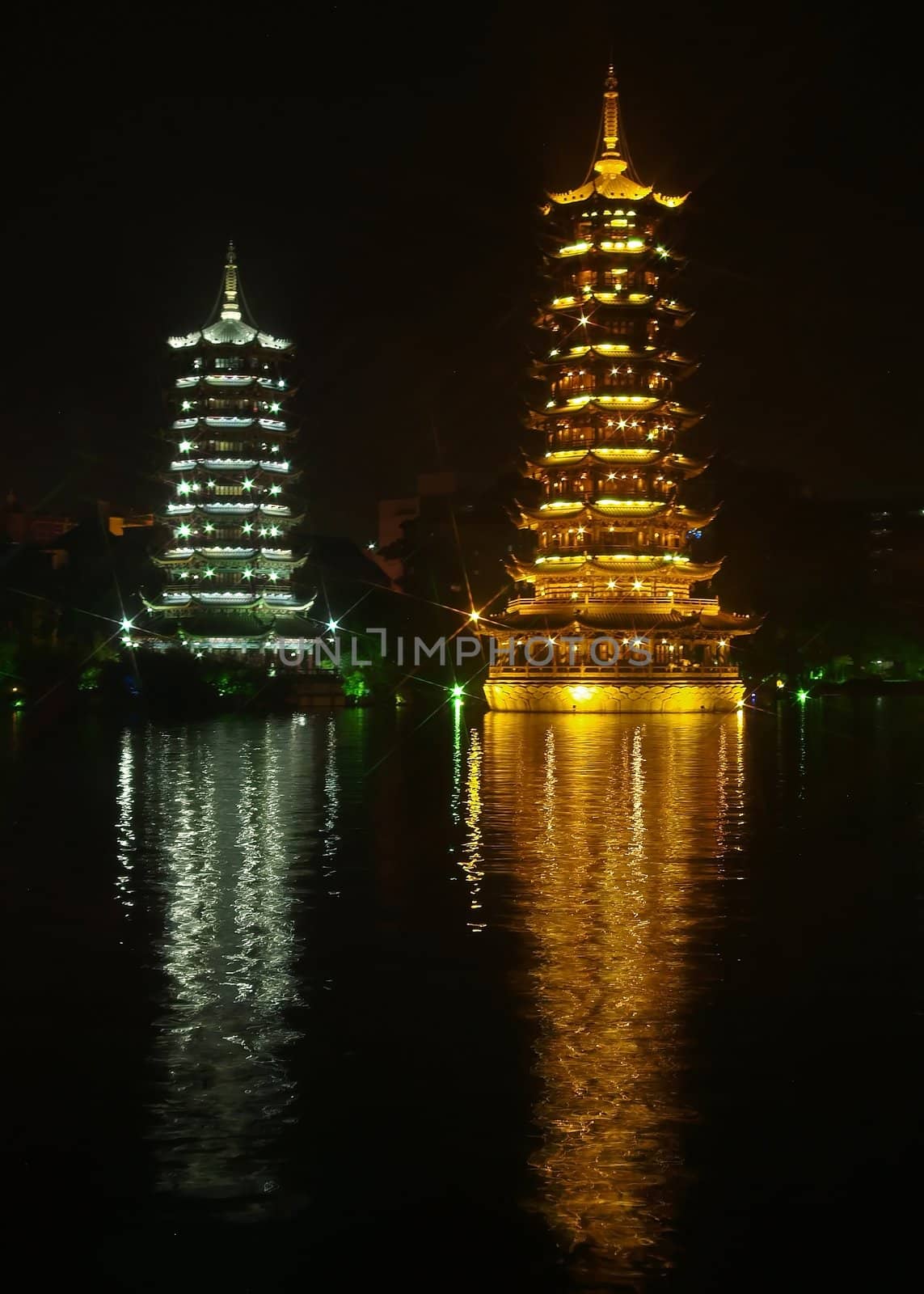 twin pagoda in Guilin city, China
