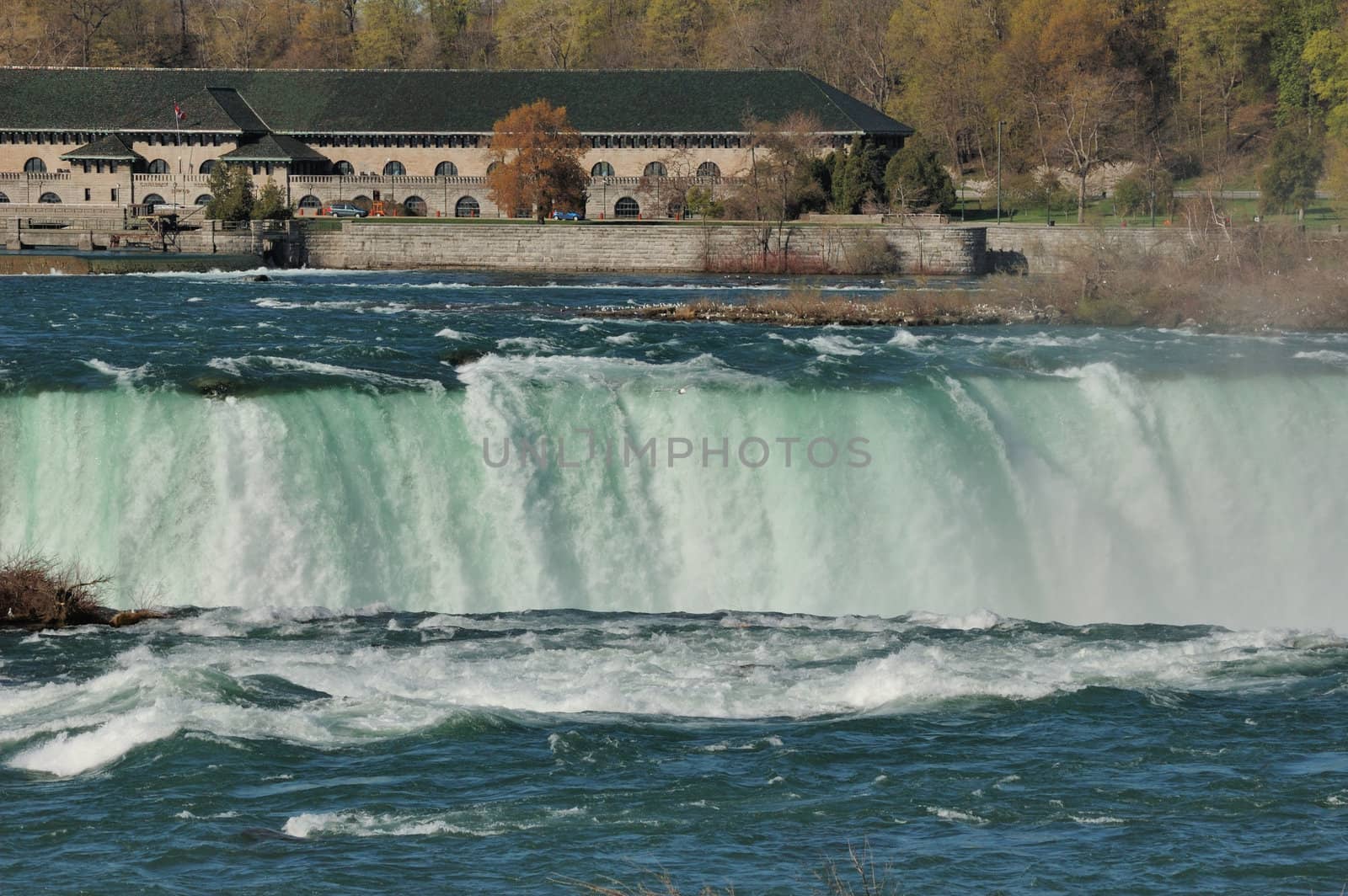 Horseshoe Falls of the Niagara river falls from Goat Island New York.