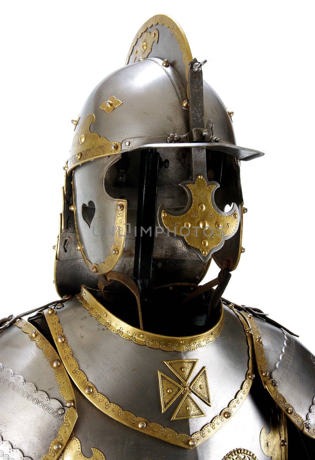 Armour of the medieval knight. Metal protection of the soldier against the weapon of the opponent