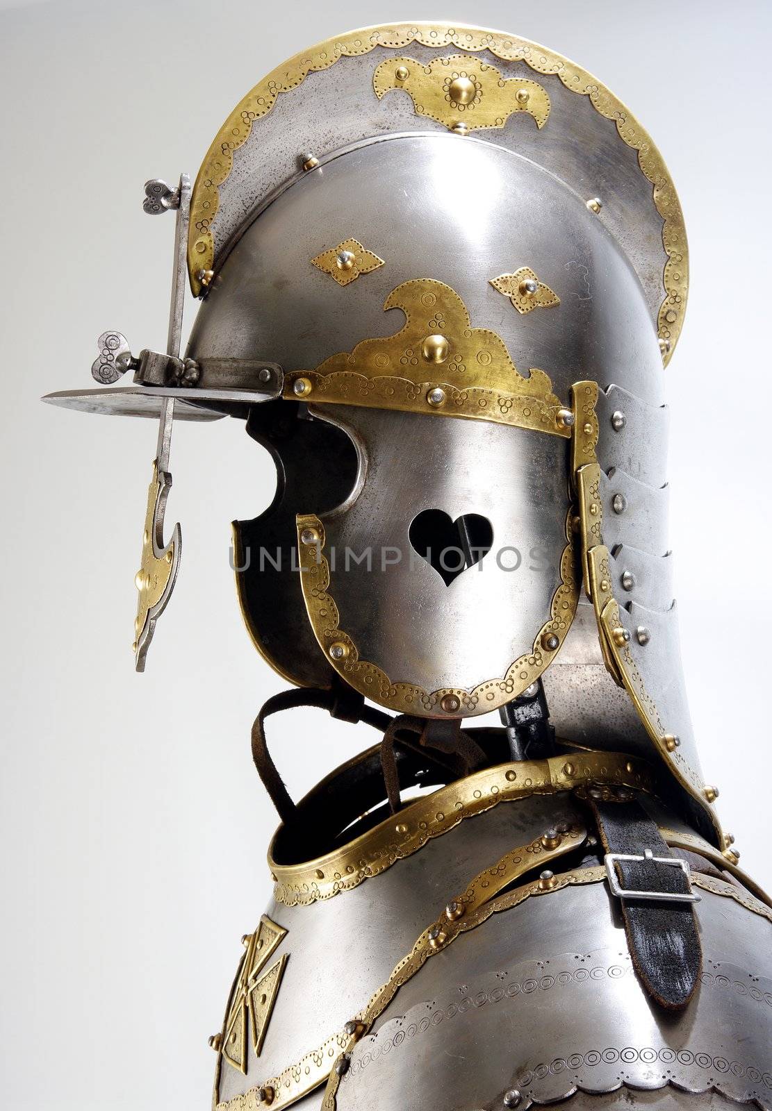 Armour of the medieval knight. Metal protection of the soldier against the weapon of the opponent