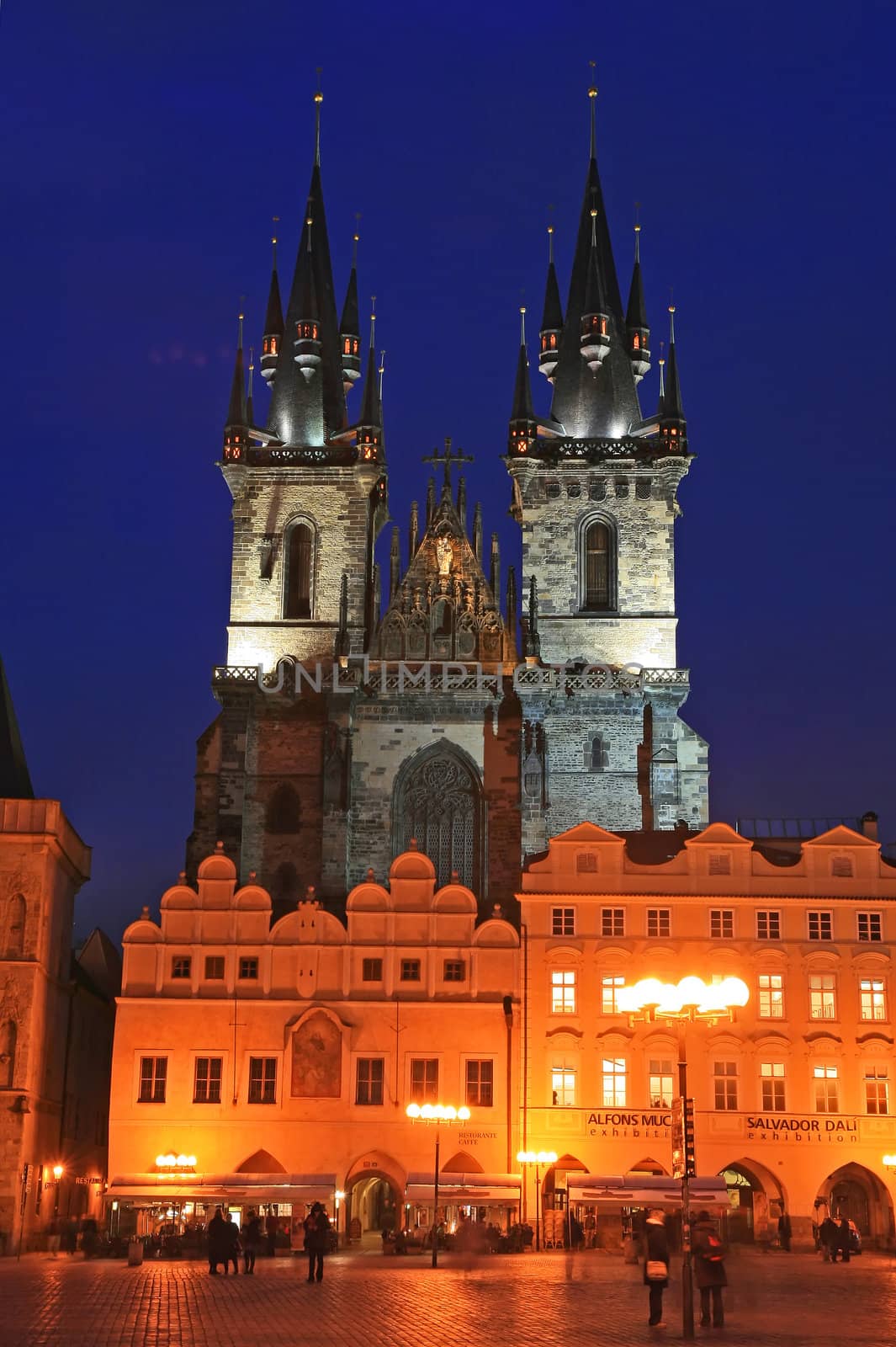 The Old Town Square at night in the center of Prague City 