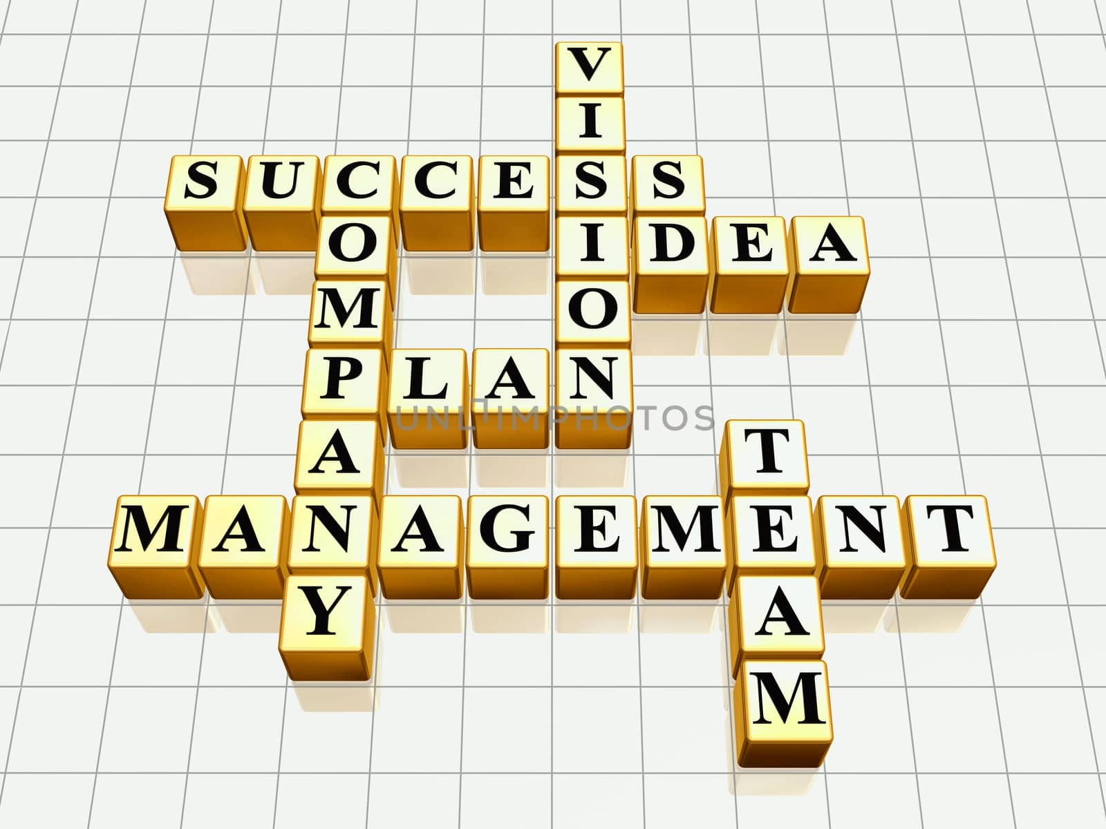 3d golden cubes like crossword - success; plan; idea; company; vision; management; team