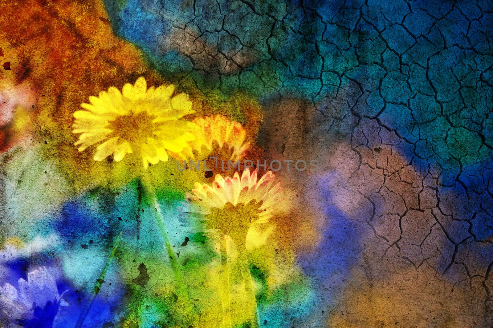 grunge paint of a flowers field