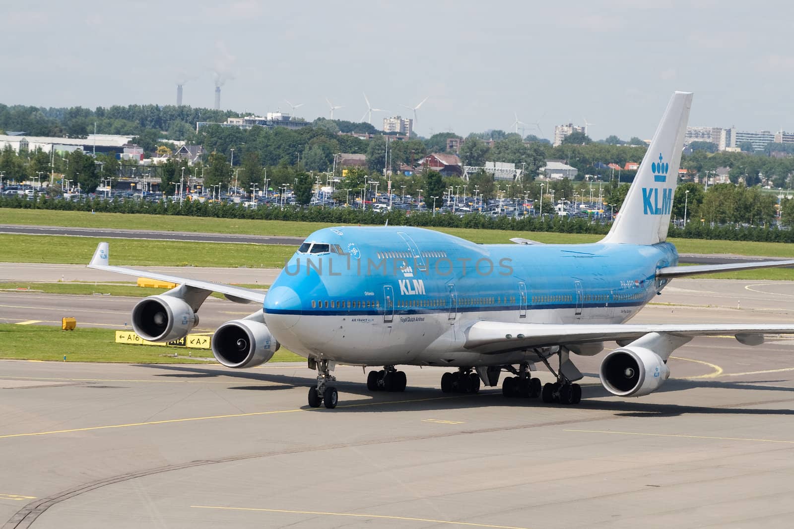 KLM Airline Boeing 747-406 in Schiphol airport in the Netherlands