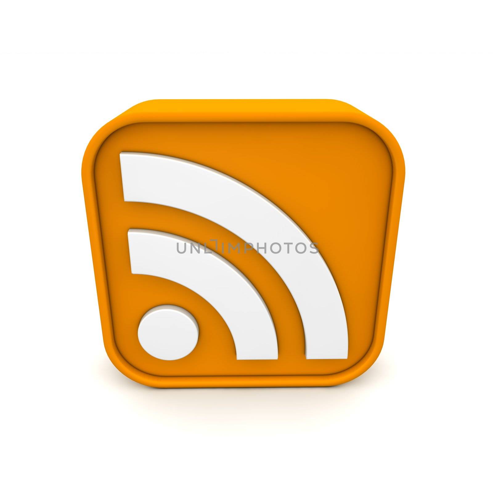 orange RSS symbol rendered in 3D isolated on white ground - frontally view