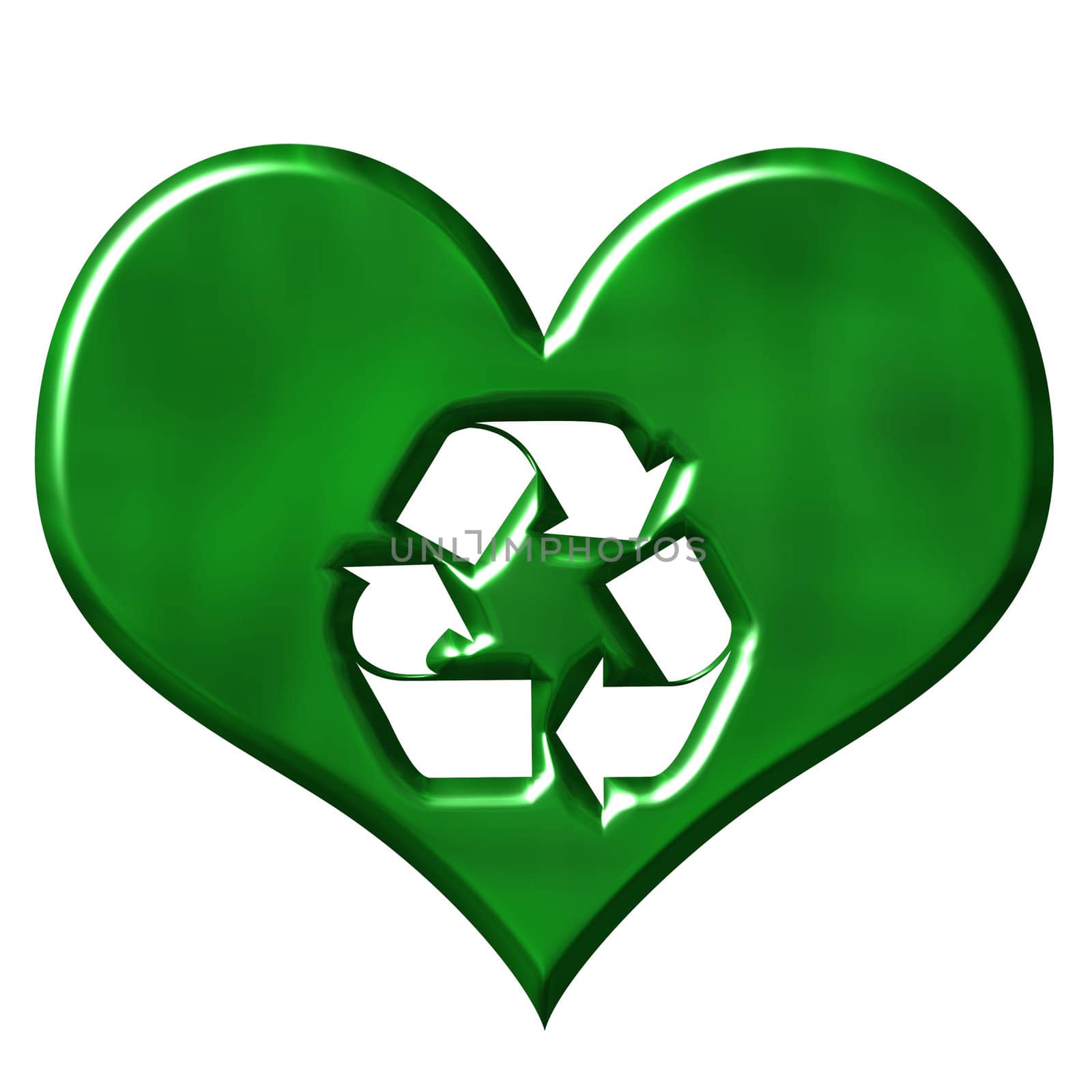 3d love for recycling concept isolated in white