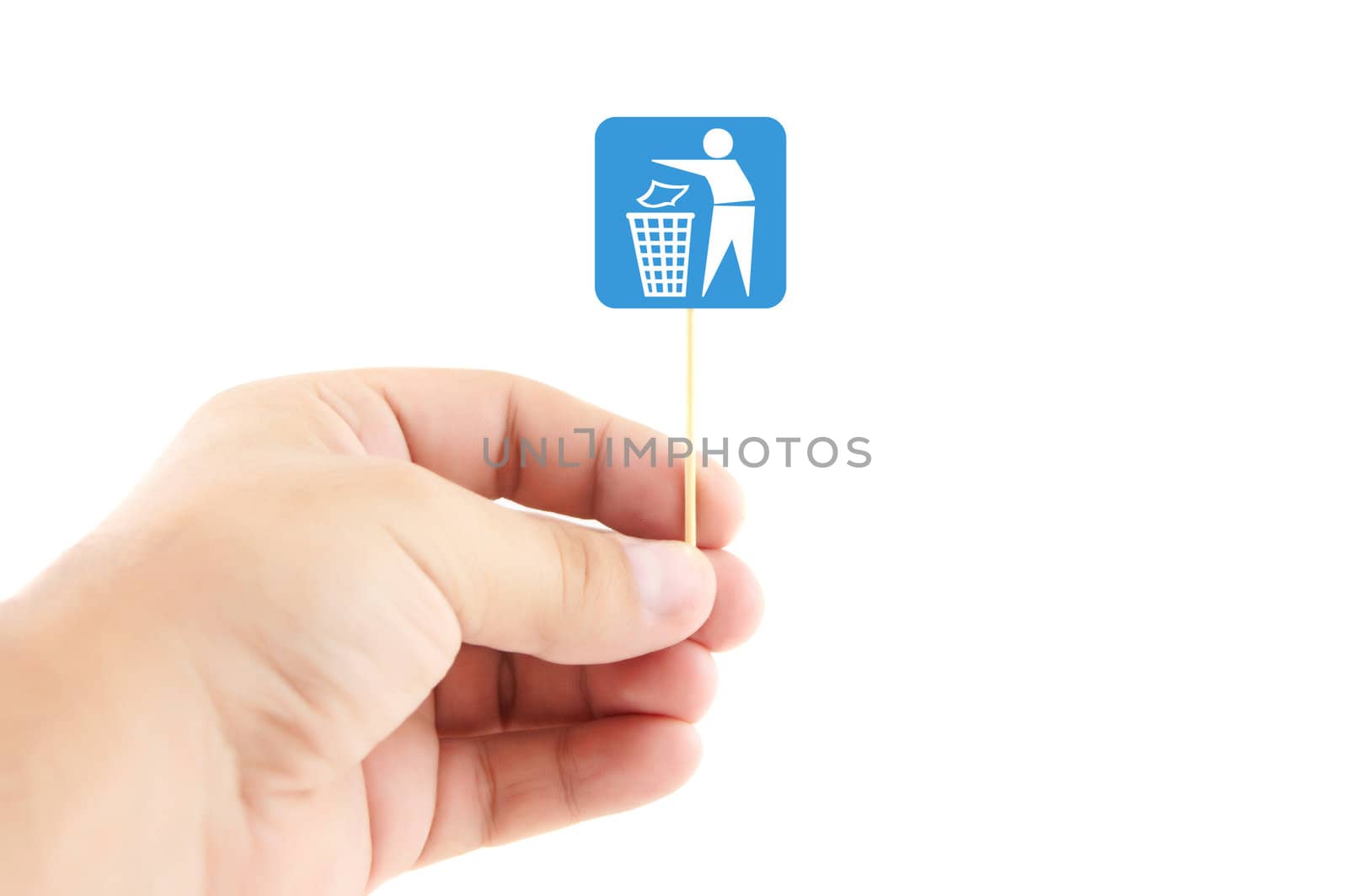 hand holding sign isolated on a white background