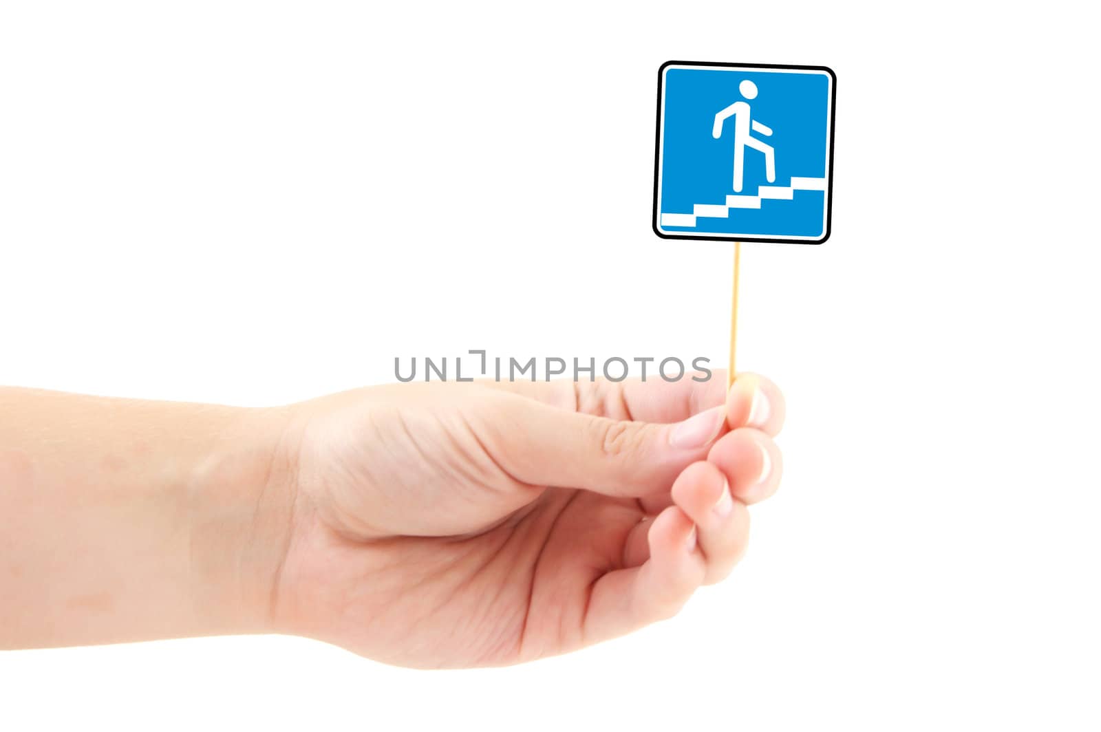 hand holding sign isolated on a white background