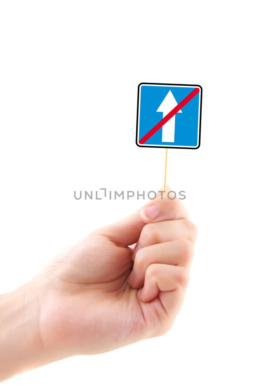 hand holding sign isolated on a white background