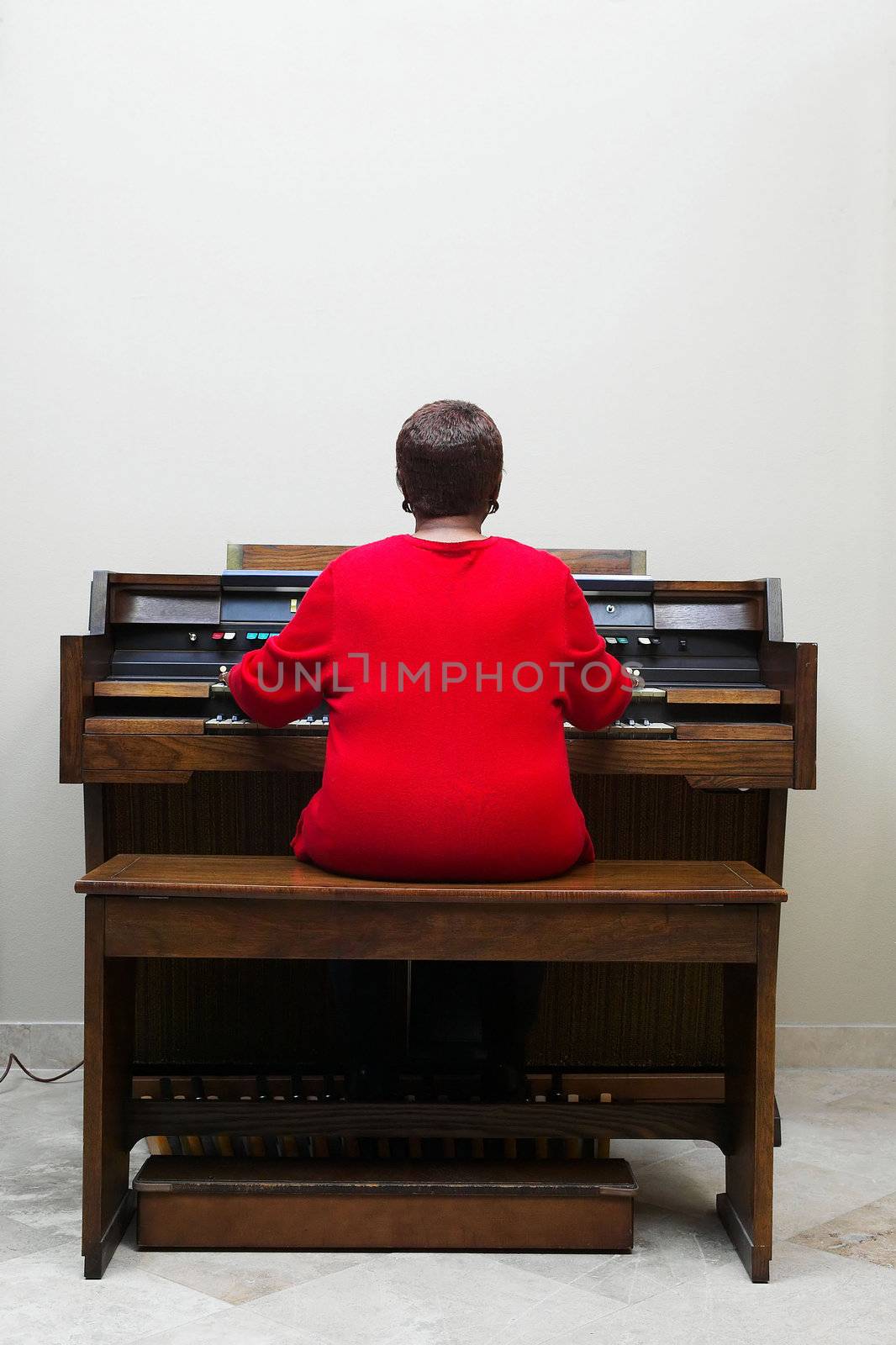 Back View of Woman Playing Organ