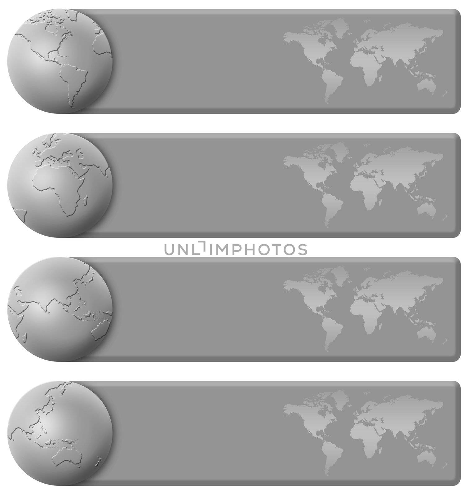 banner: different set of globe and map. gray on a white background. easy clipping 
