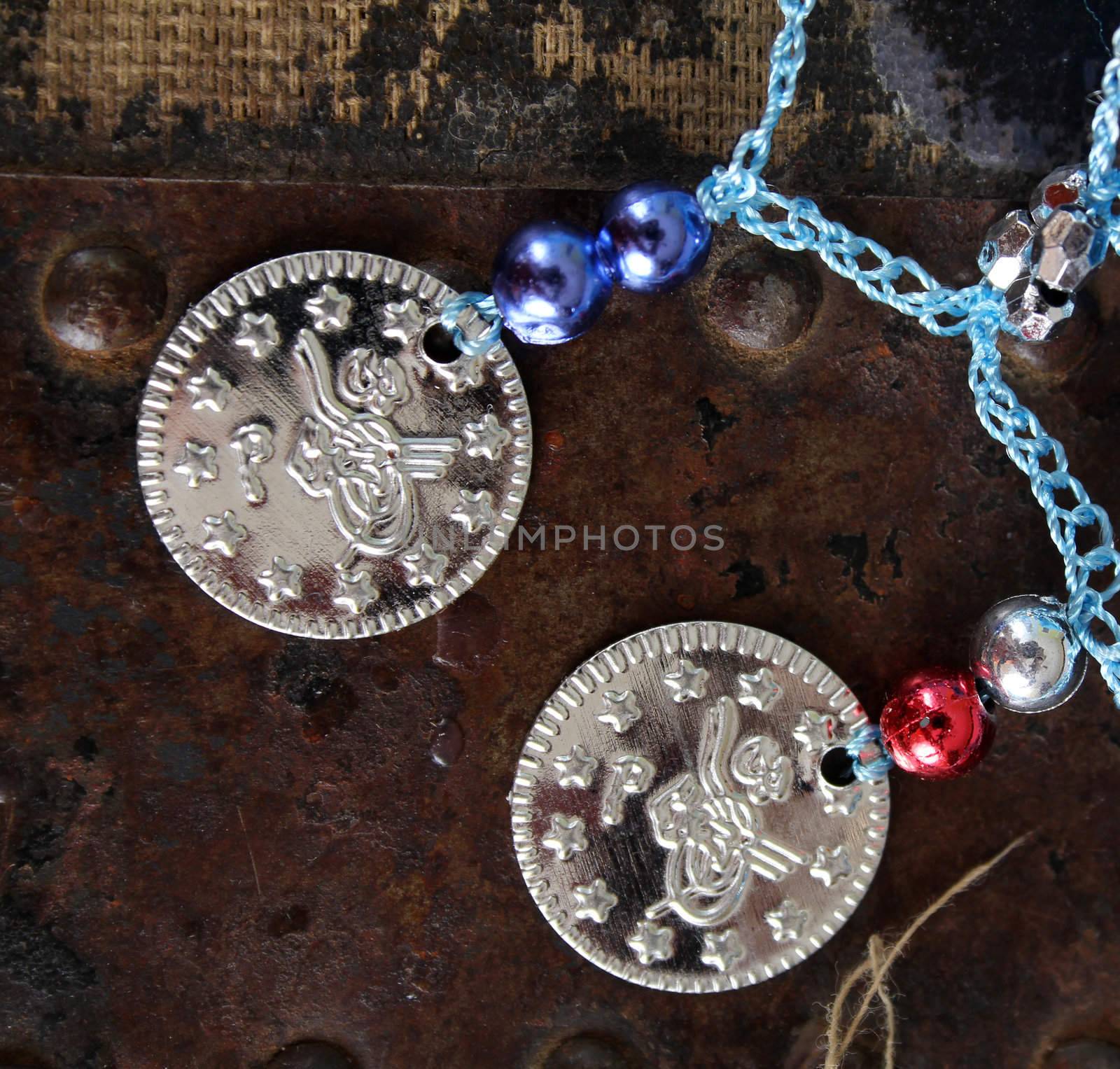 Silver decorative coins and beads for bellydance costumes