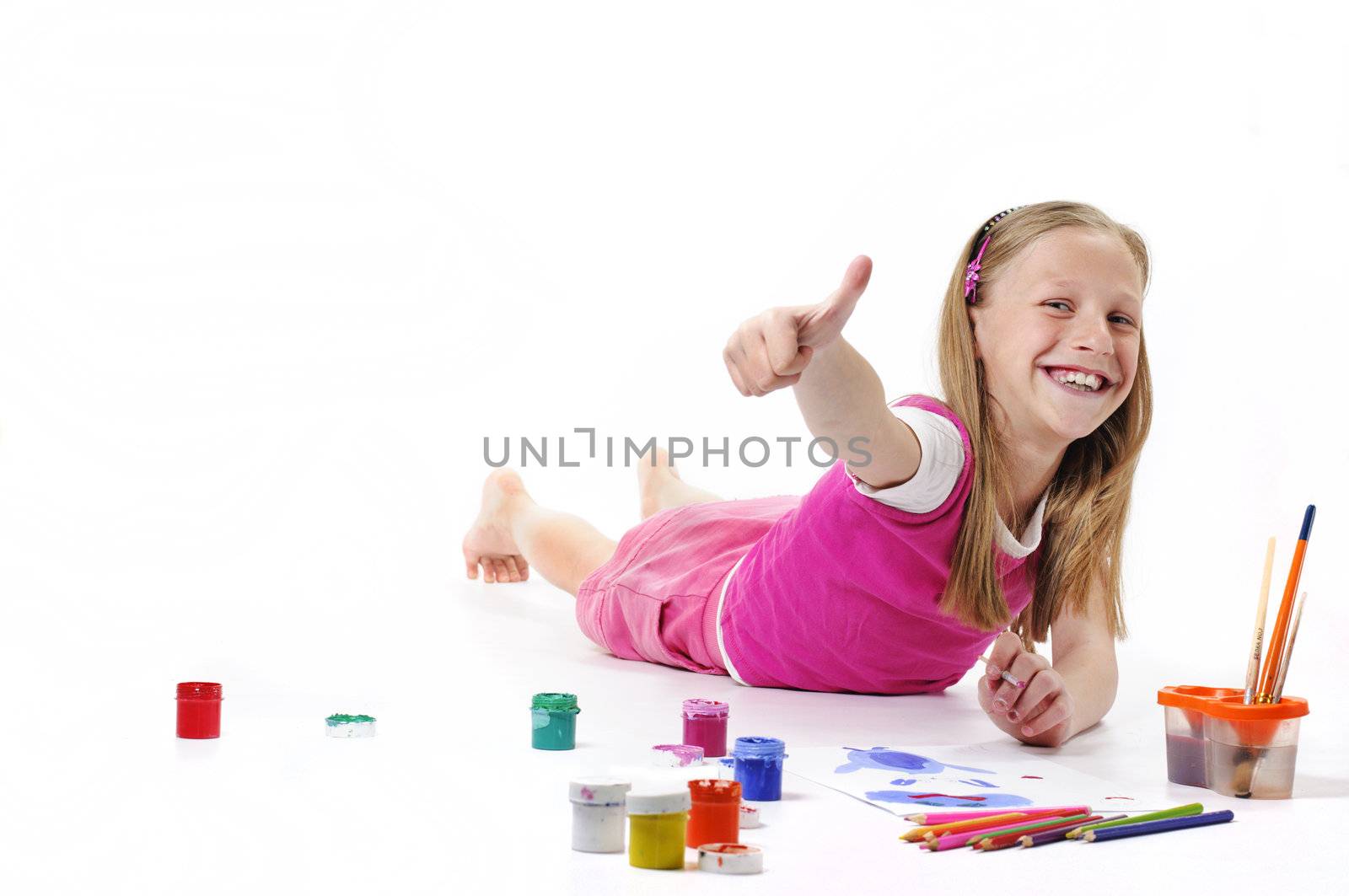 Happy Girl with brush on white background by Draw05