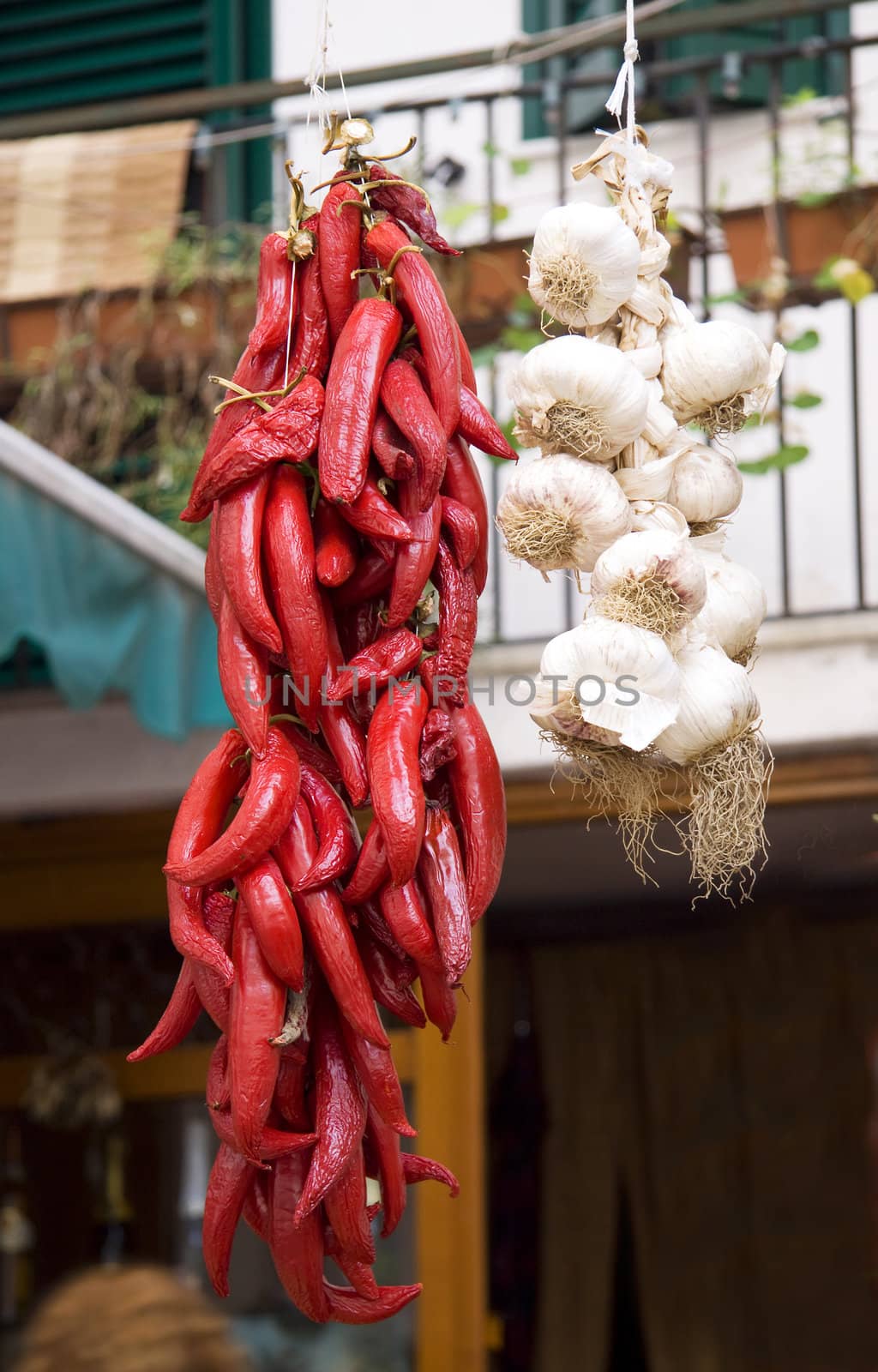 Garlic and chili on a street market