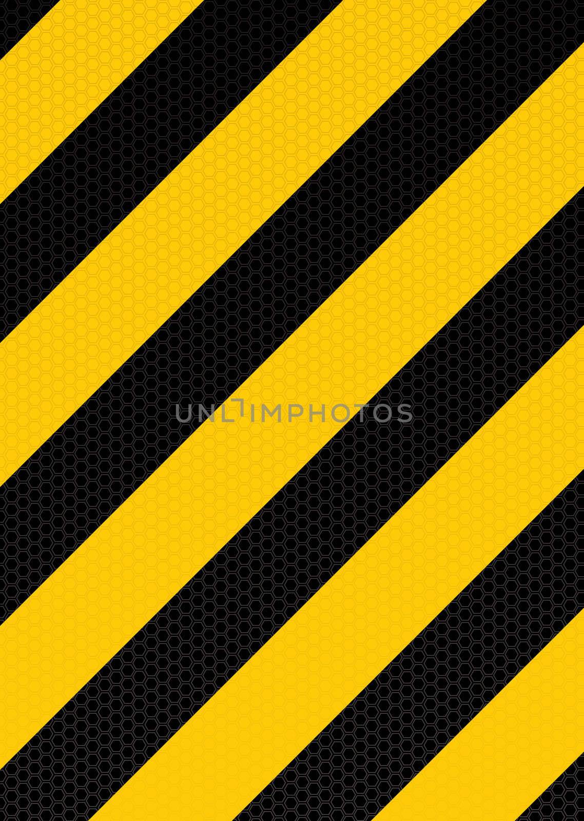 Yellow and black diagonal stripe warning background with hexagon pattern