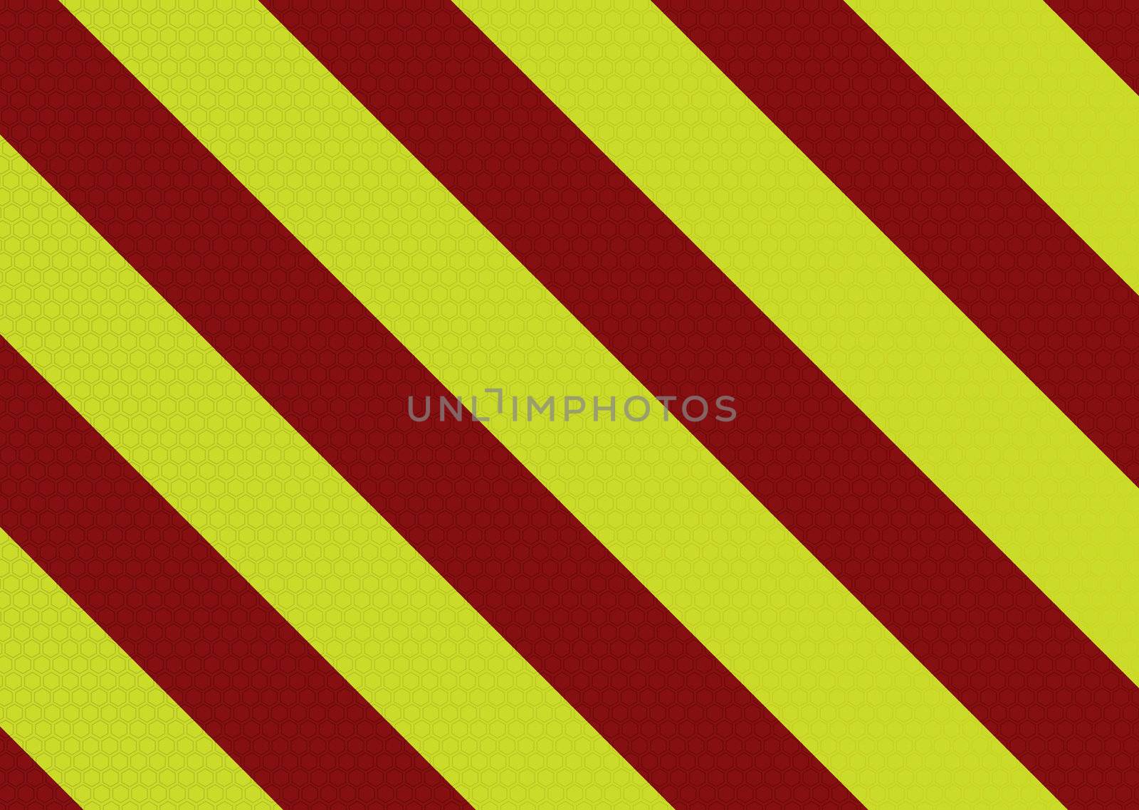 Diagonal striped warning background with hexagon pattern in red and yellow