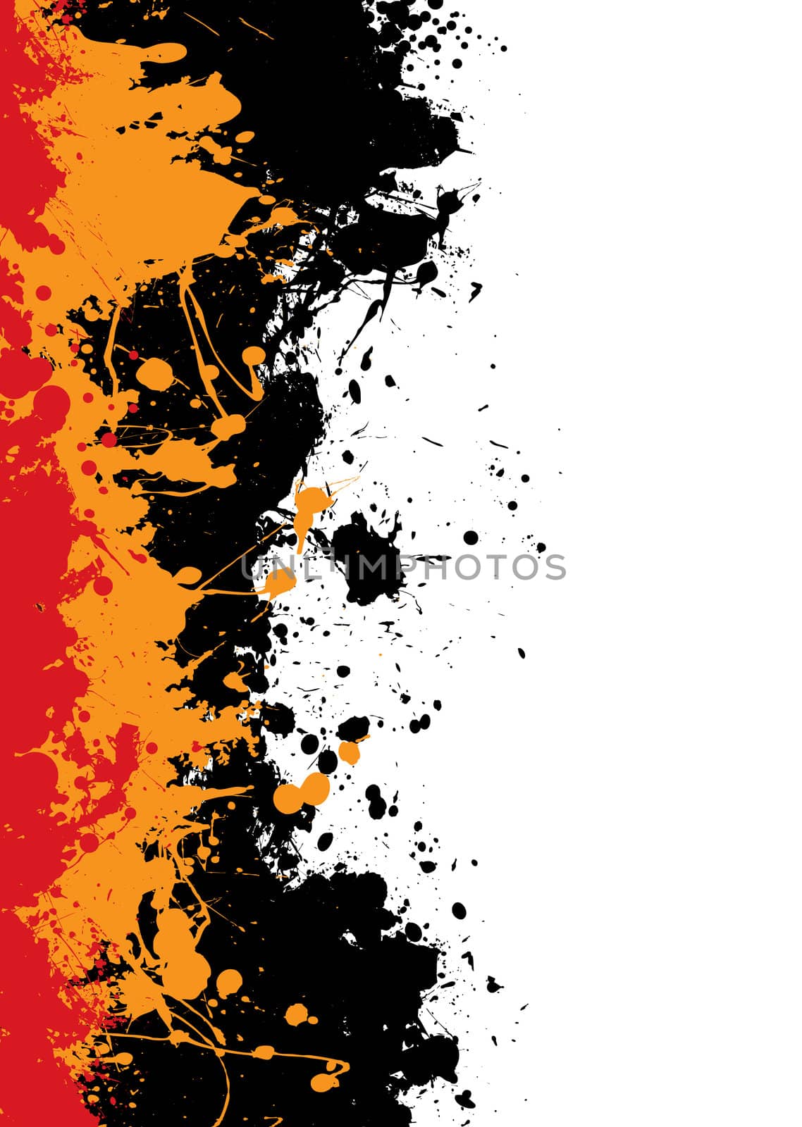 Grunge ink splat background with orange and red paint