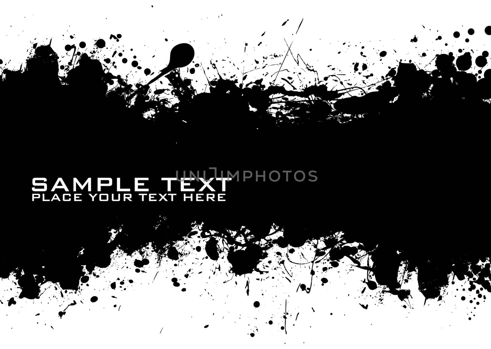 Sample text with black ink background and grunge effect