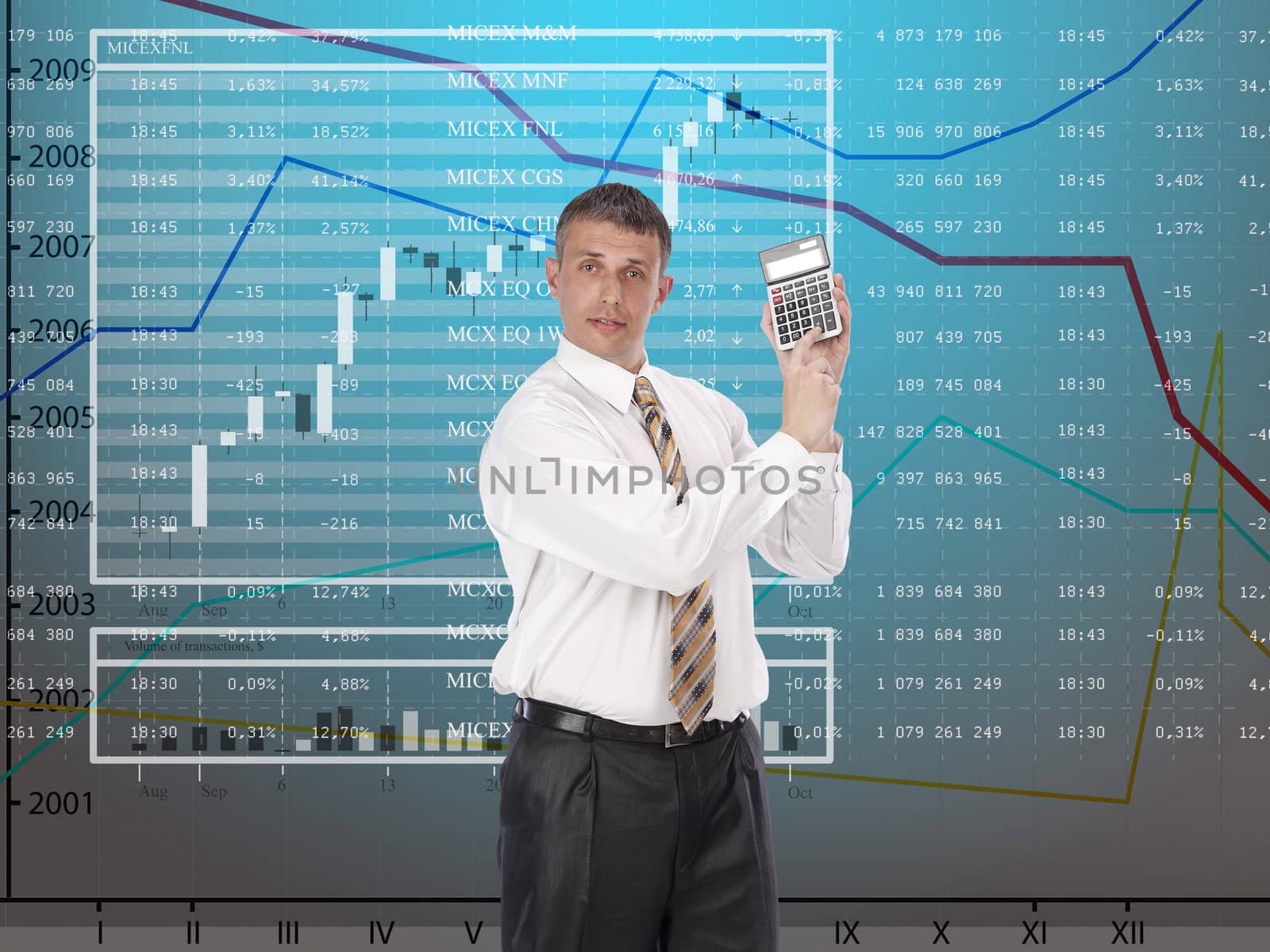 The successful businessman considers financial profit on financial investments