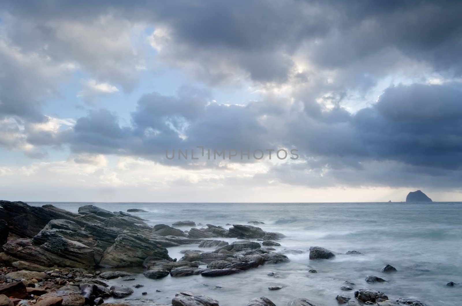 It is landscape of rock coast and beautifful cloud.