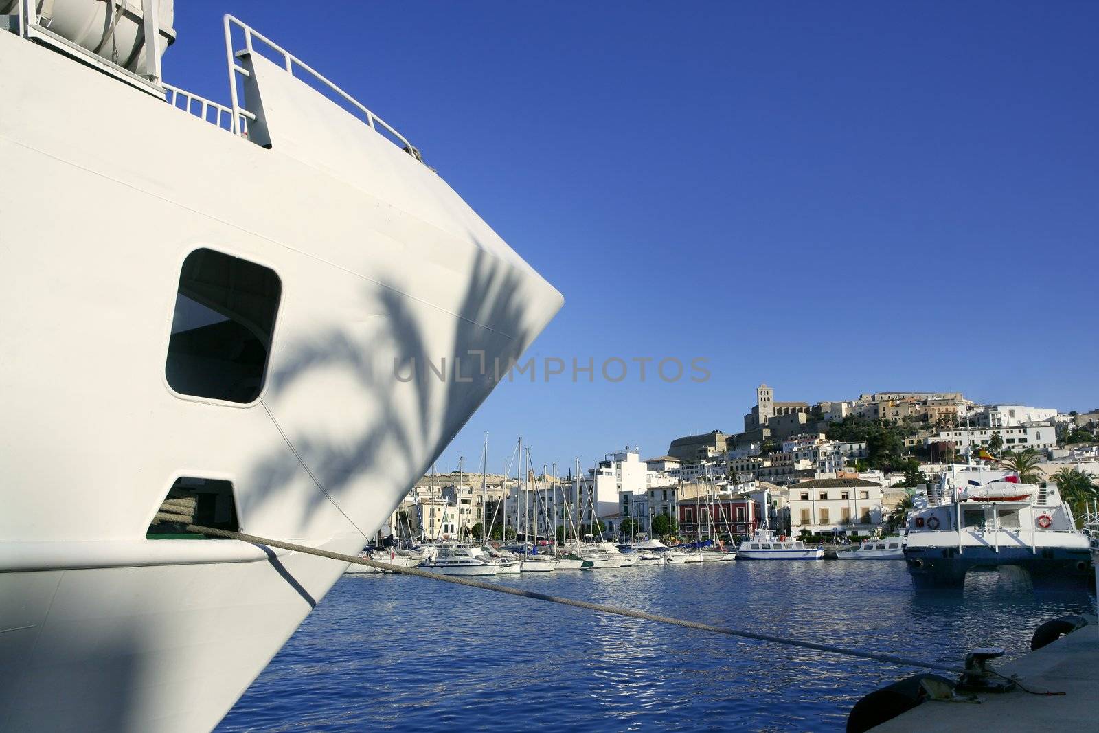 Ibiza landmark island in Mediterranean sea by lunamarina