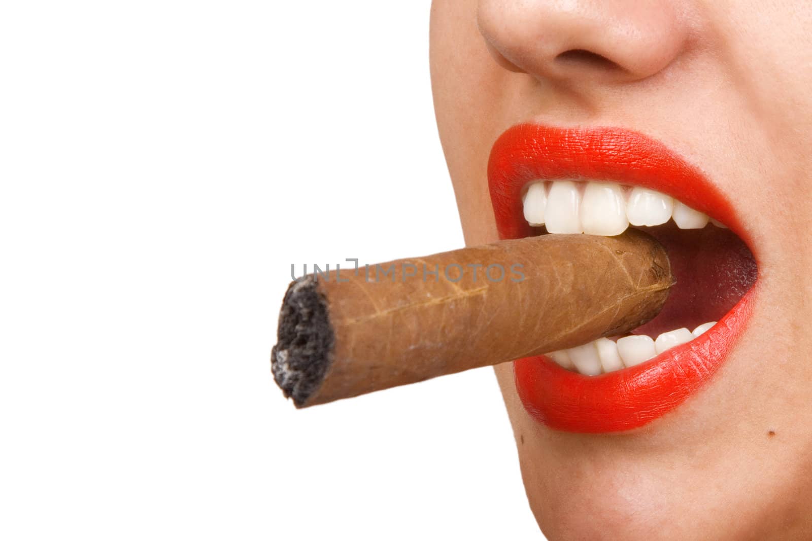 mouth with red lips biting a cigar by VictorO