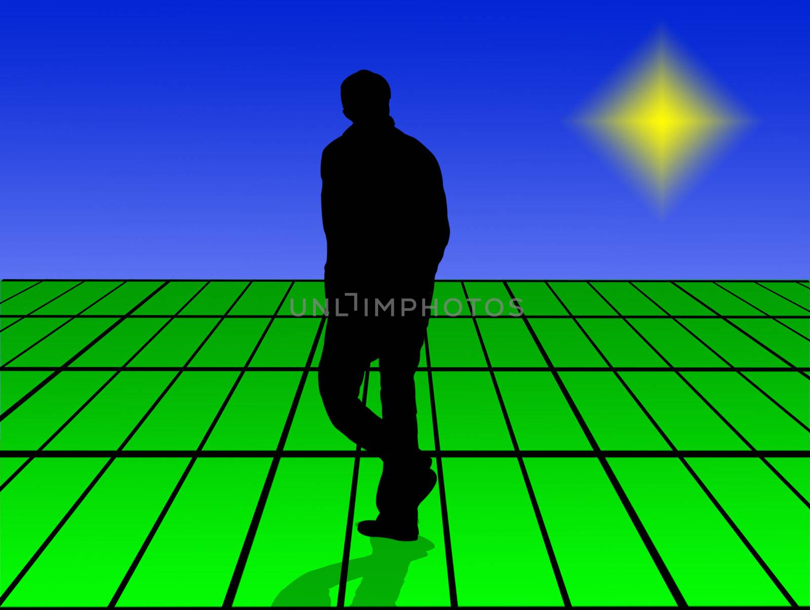 lonely man walk in virtual world