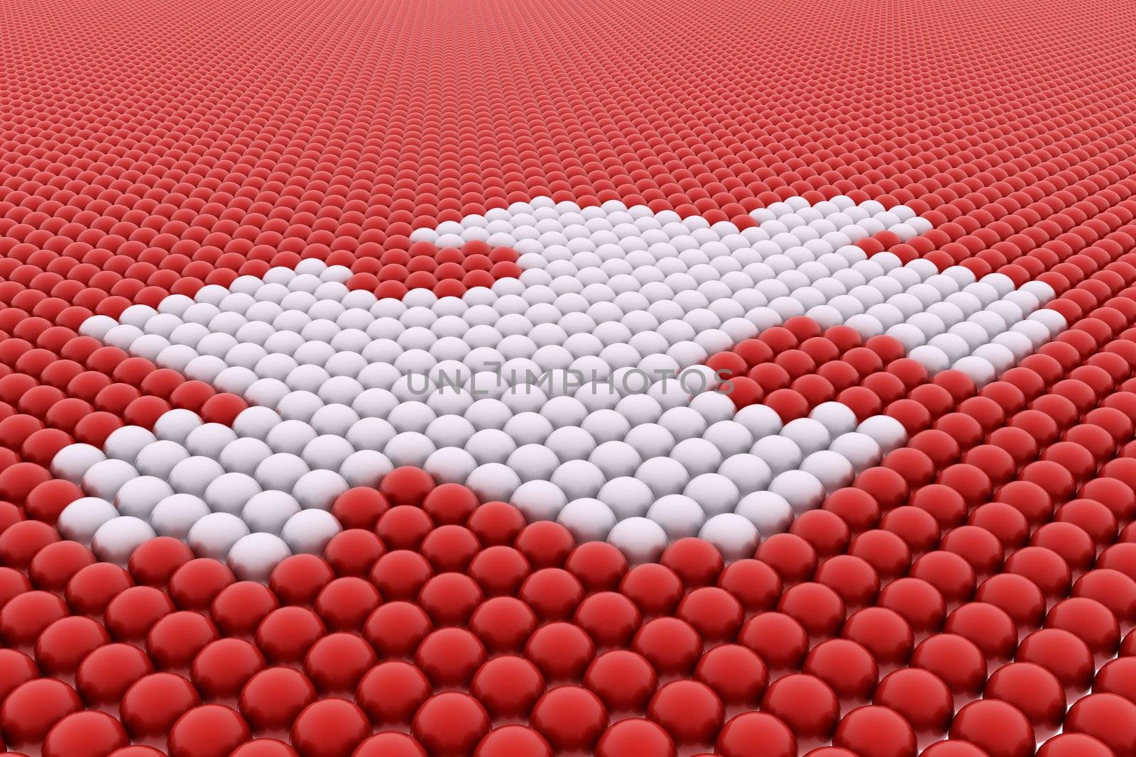 White puzzle balls on red balls backround 3d render
