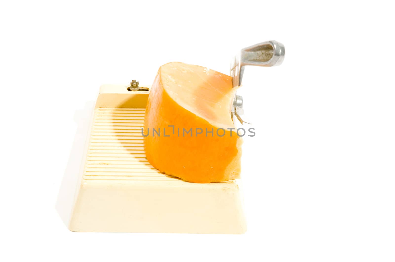old authentic fashion cheese cutter isolated on white