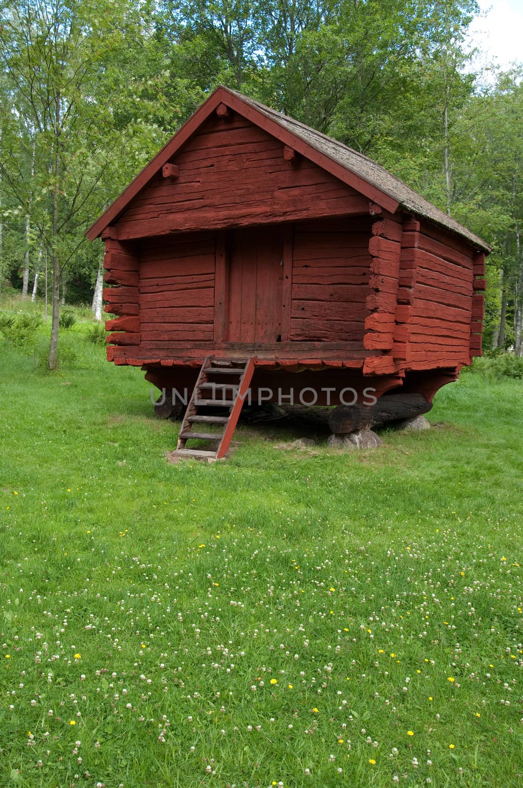 Old Red Log House by peterboxy