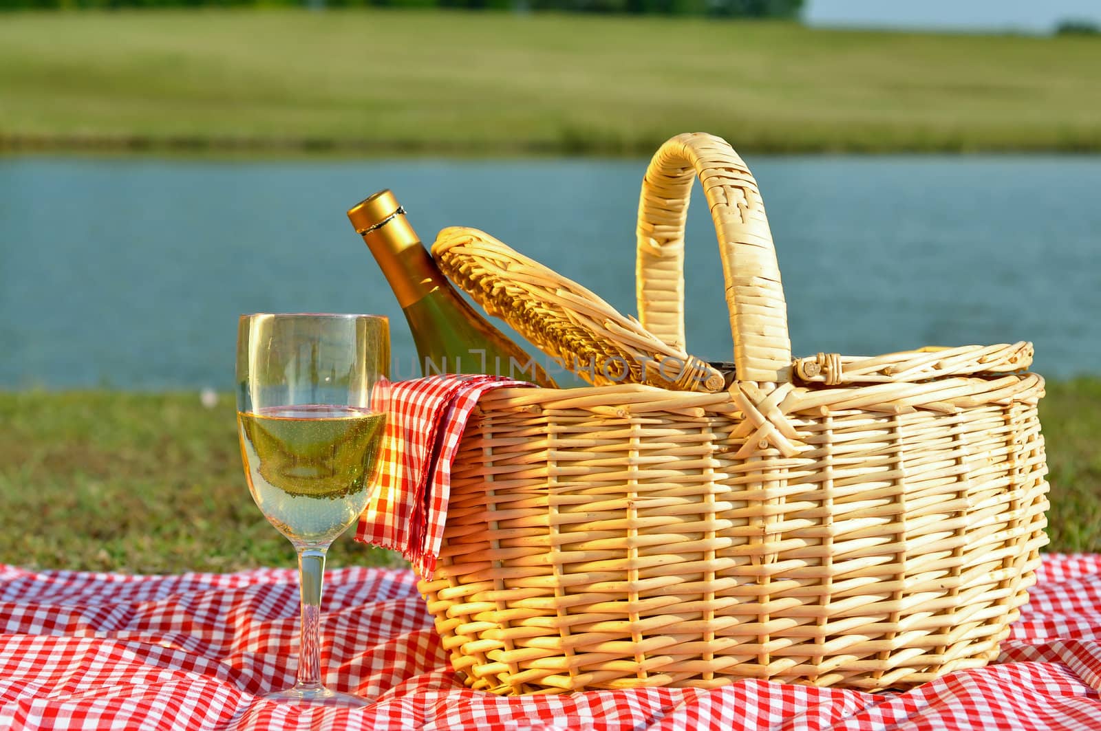 Picnic Basket and Glass of Wine by dehooks
