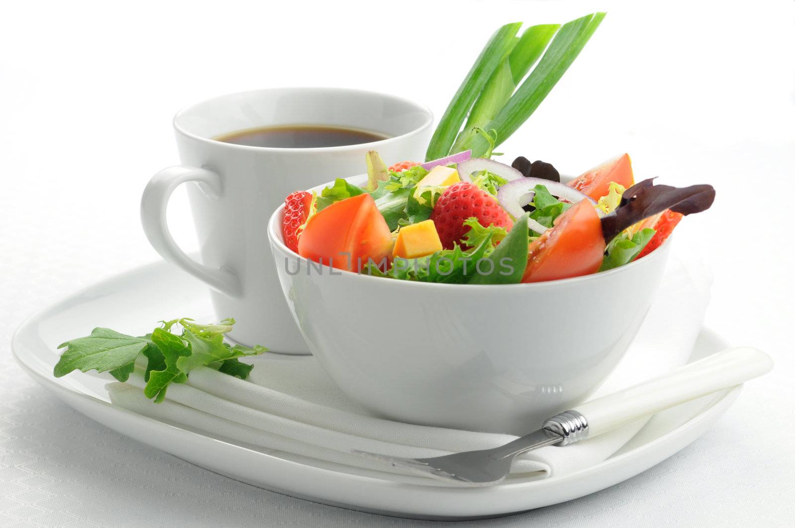 Simple green salad and coffee for lunch.