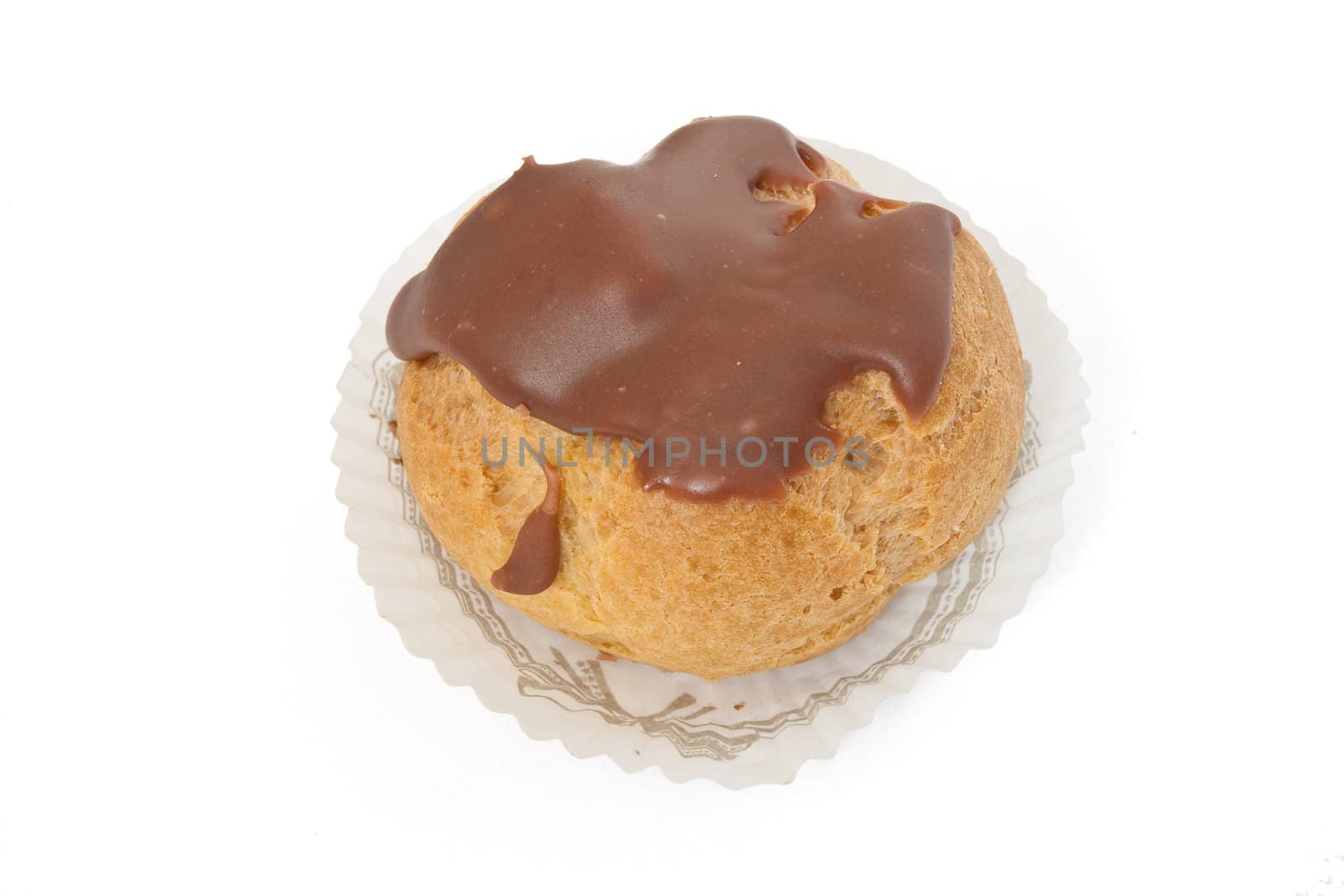 one chocolate puff pastry isolated on white background