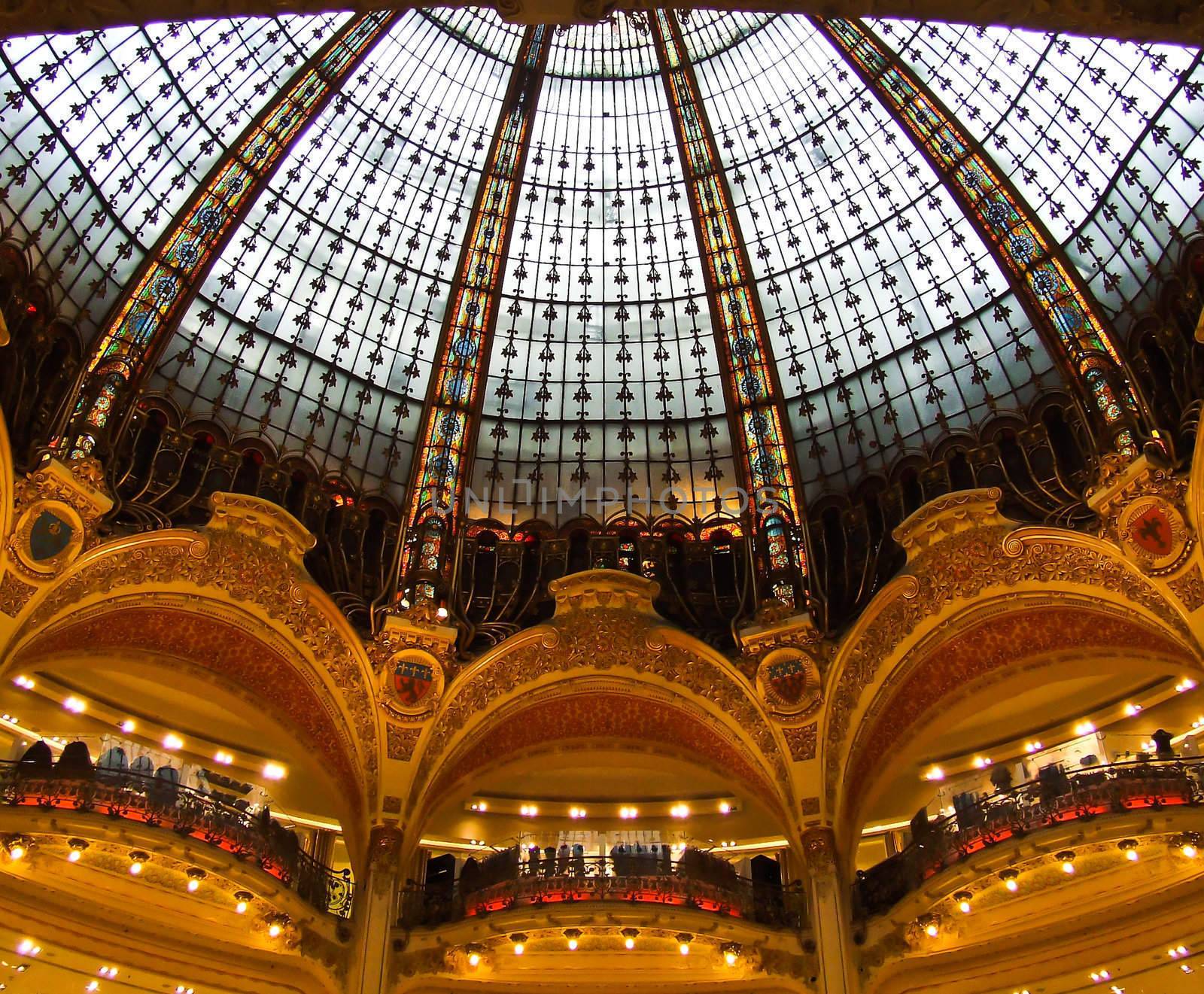 Details of glass dome inside the Galleries Lafayette