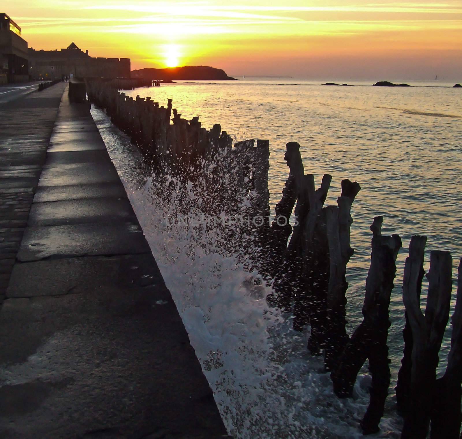 Sunset on the the promenade of Saint Malo