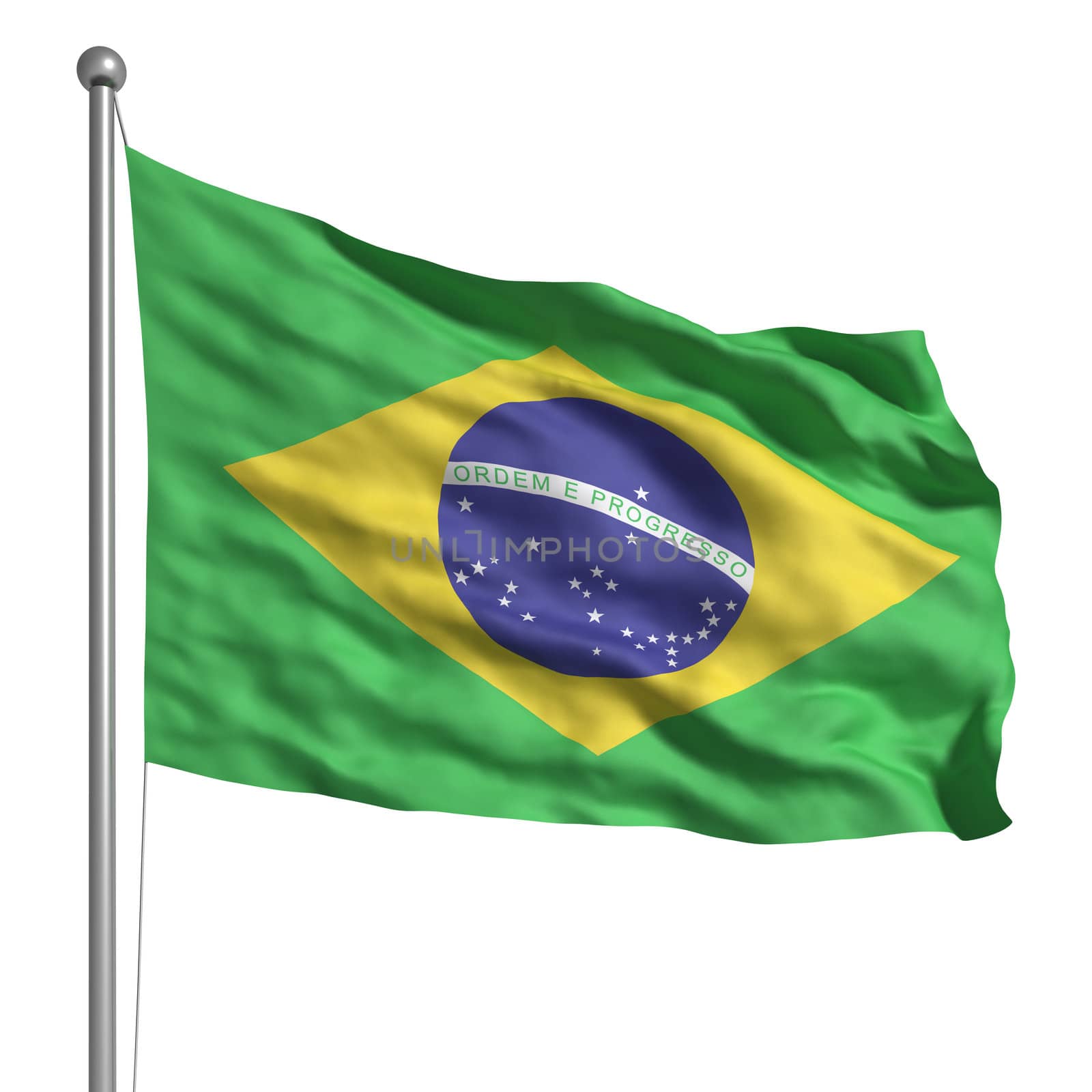 Flag of Brazil. Rendered with fabric texture (visible at 100%). Clipping path included.