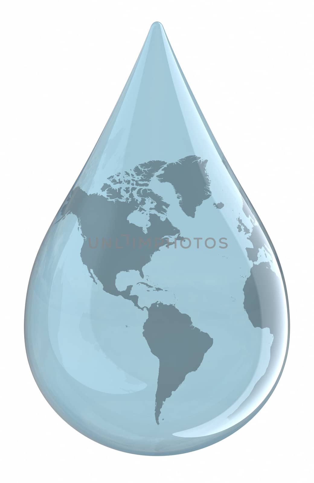 Water droplet with World Map. Clipping path included.