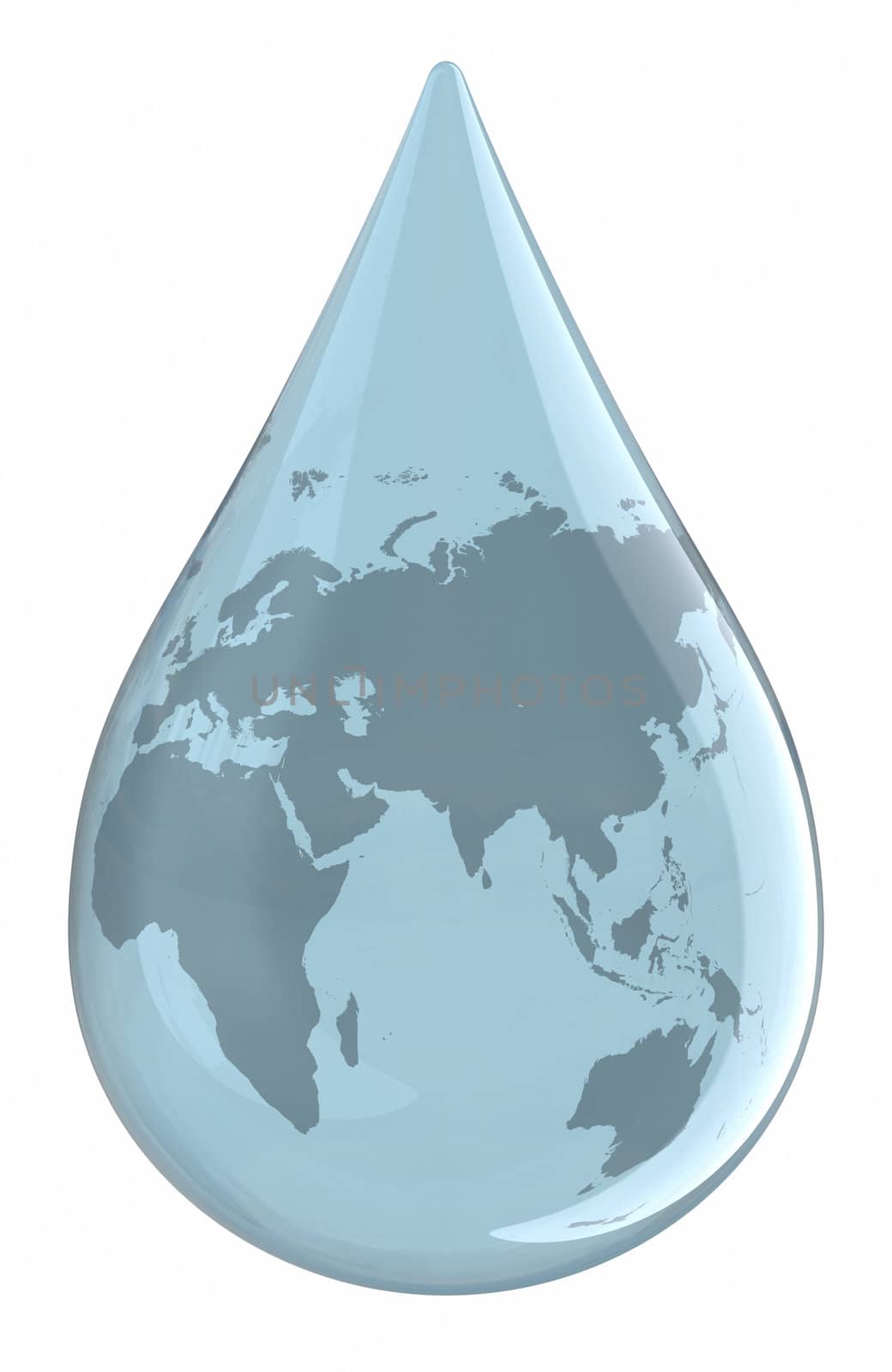 Water droplet with World Map. Clipping path included.
