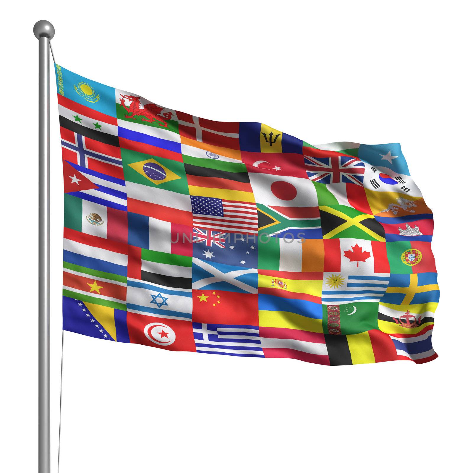 Collection of flags. Rendered with fabric texture (visible at 100%). Clipping path included.