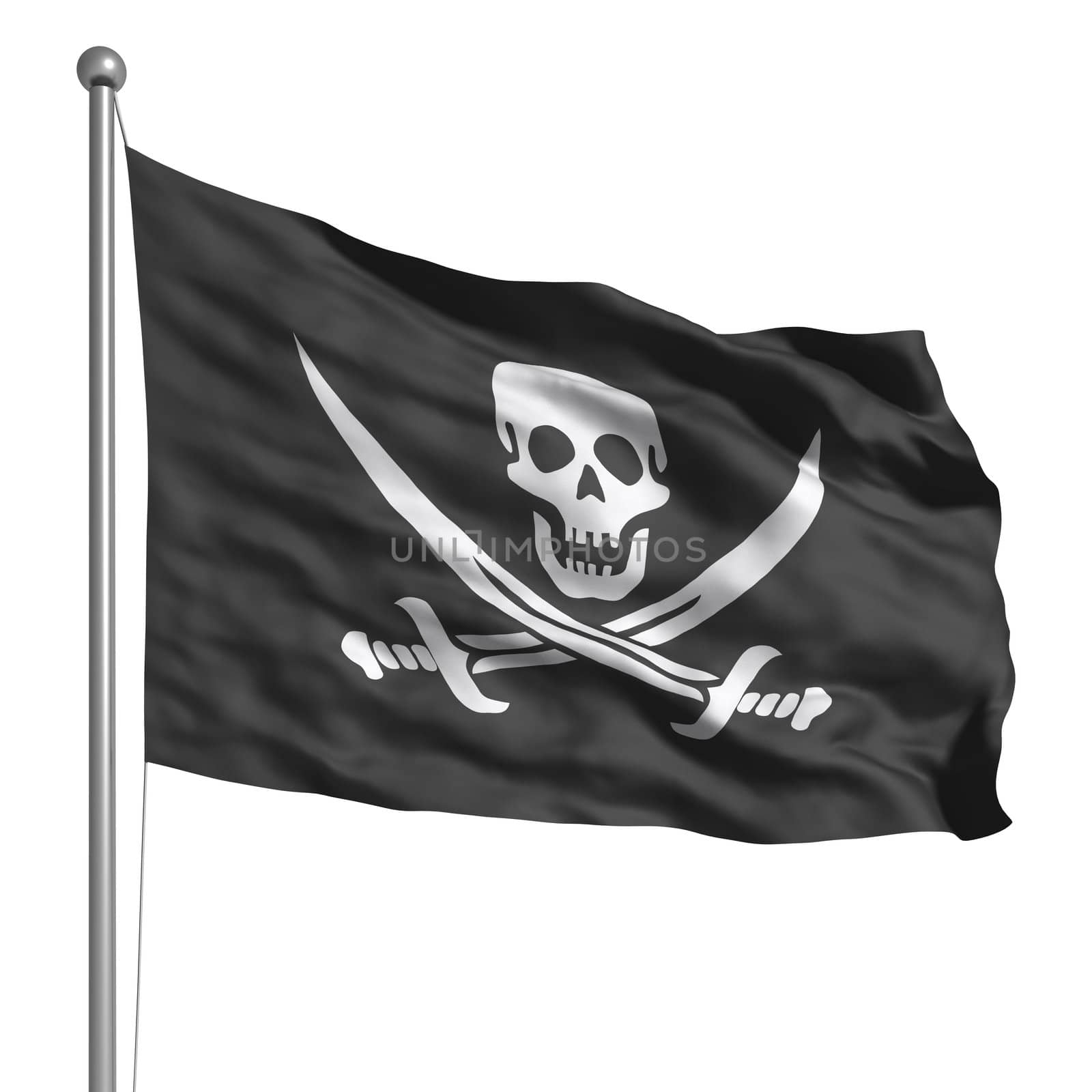 Jolly Roger. Rendered with fabric texture (visible at 100%). Clipping path included.