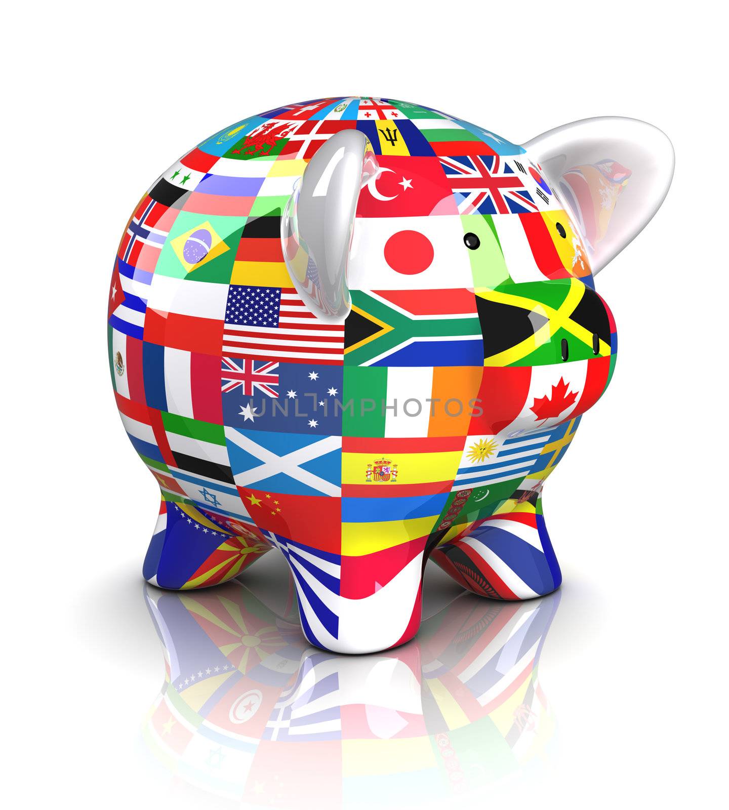 Piggy Bank - Collection of flags (Isolated)