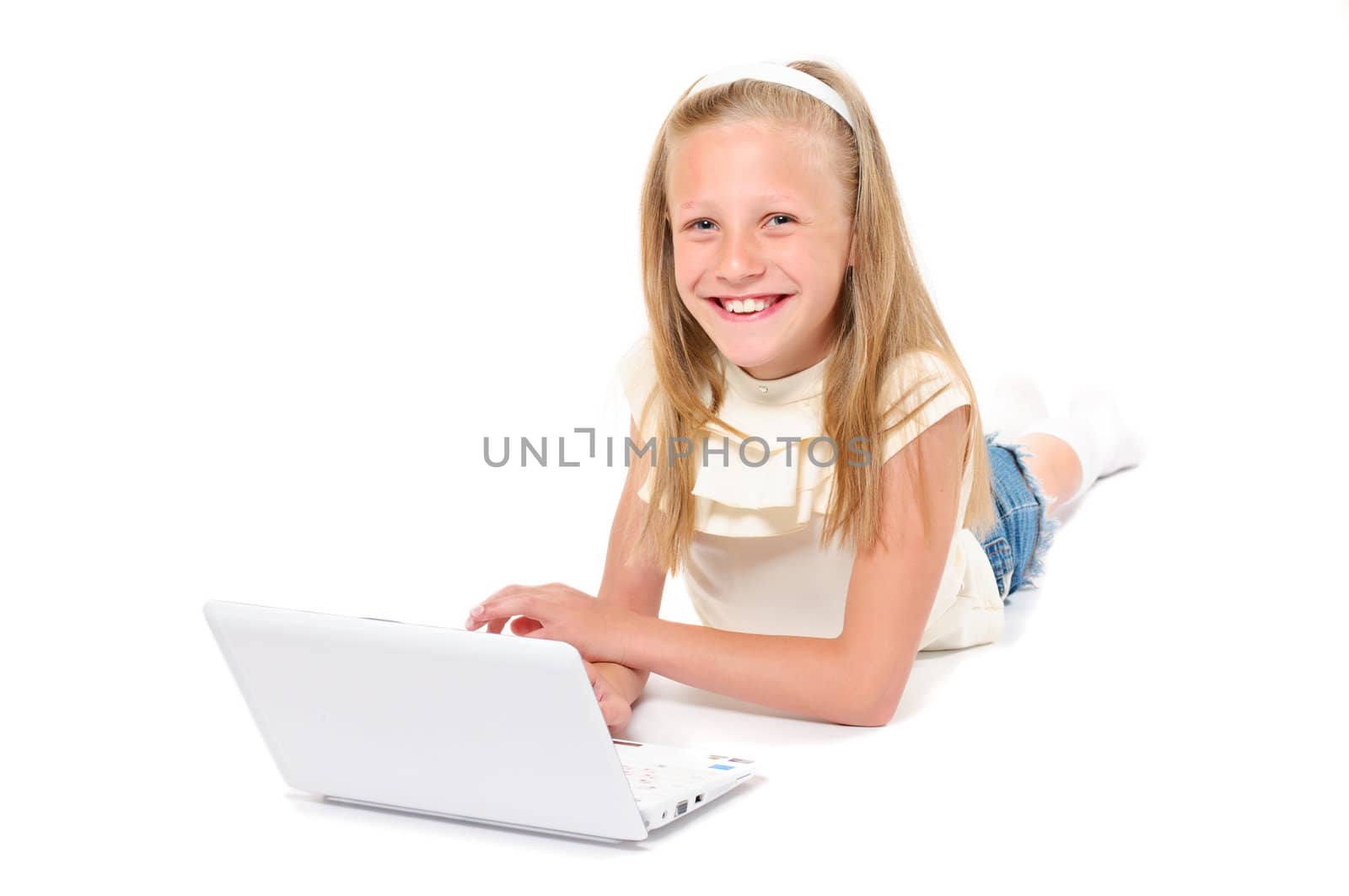 Happy little girl with laptop  by Draw05