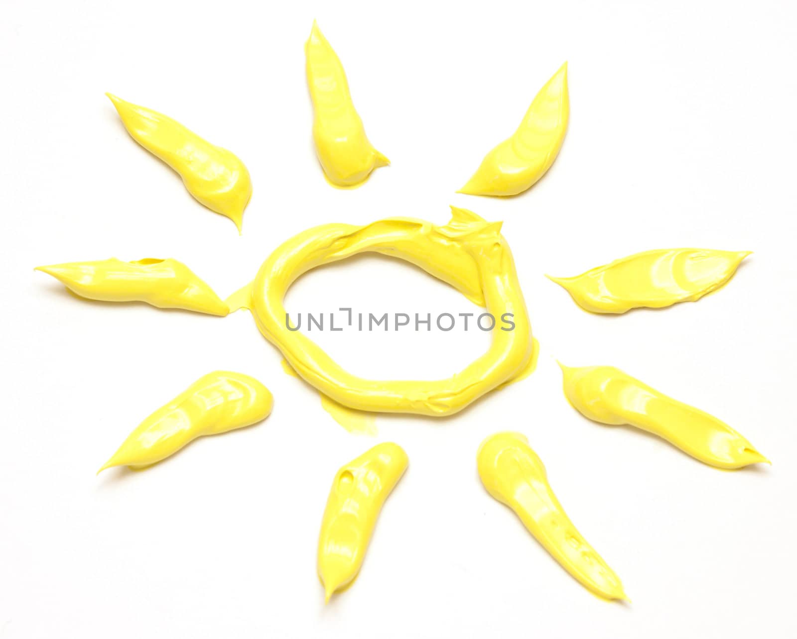Sun painted with oil over white background