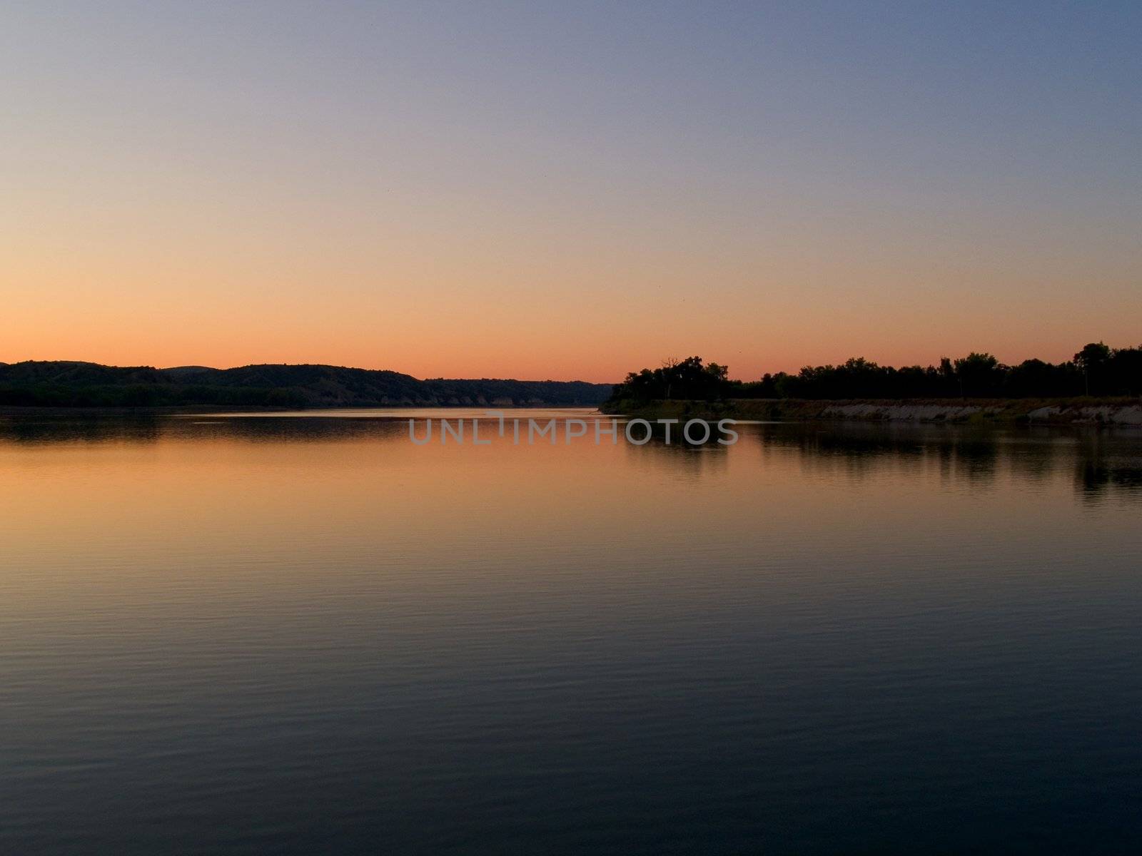 Missouri river snrise at the bald eagle observation park near Fort Randall Dam. South Dakota