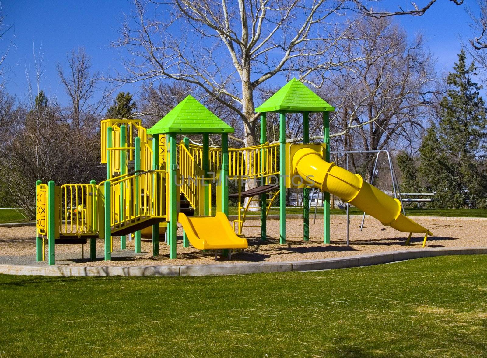 Playground in a park as spring returns.