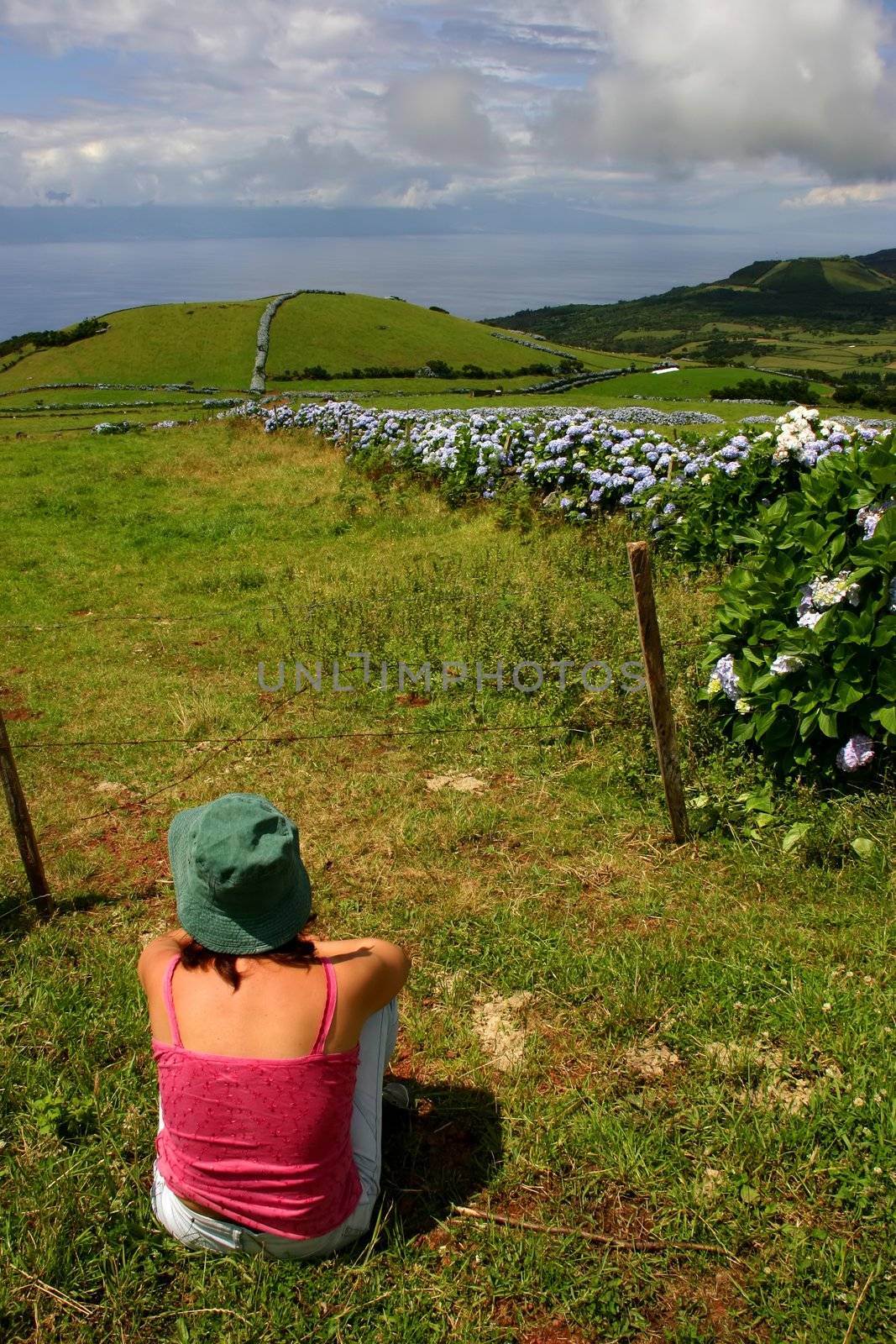 woman on the azores fields