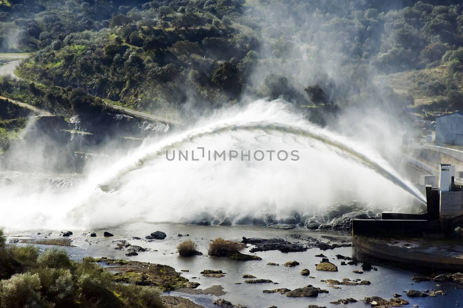 Huge water discharge in Alqueva dam, Portugal