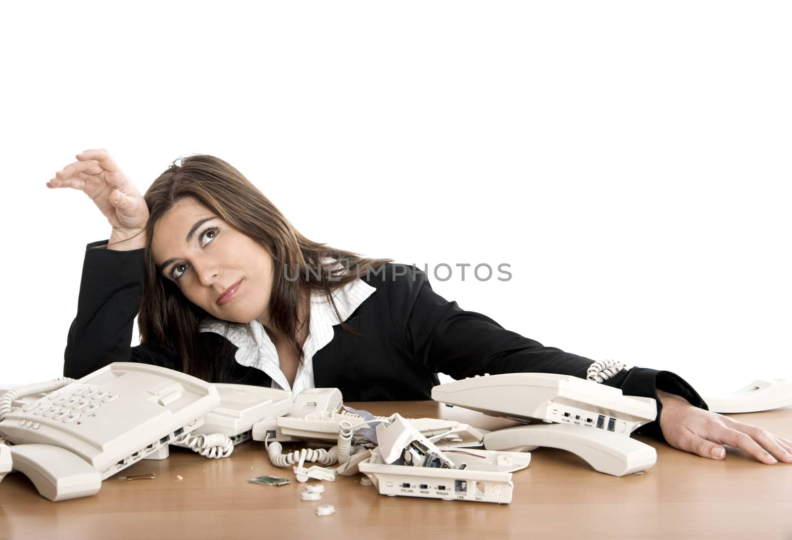 Busy woman working and answering a lot of calls at the same time