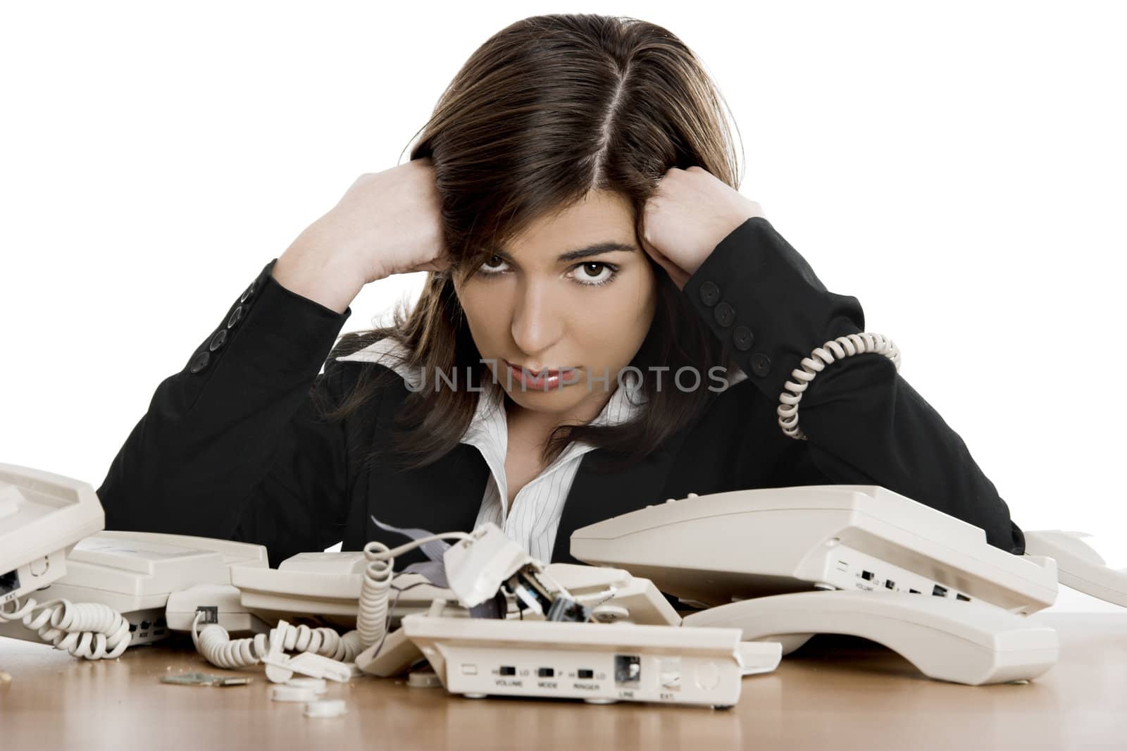 Busy woman working and answering a lot of calls at the same time