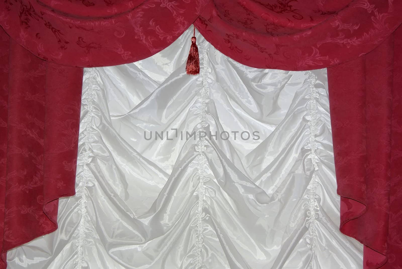 Red retro styled curtain on white background